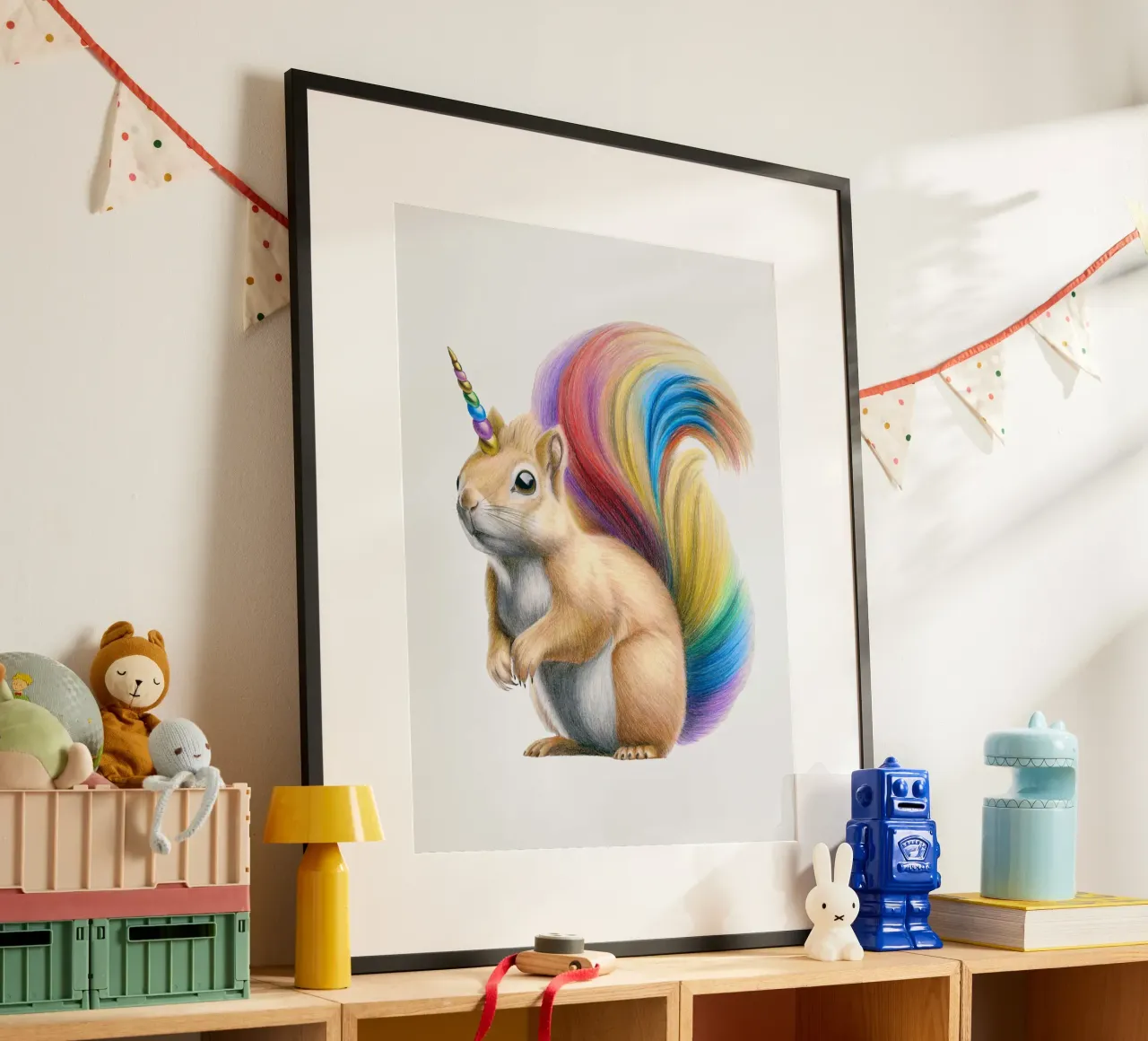 Squirrel unicorn poster with plastic frame by Graphit und Farbe
