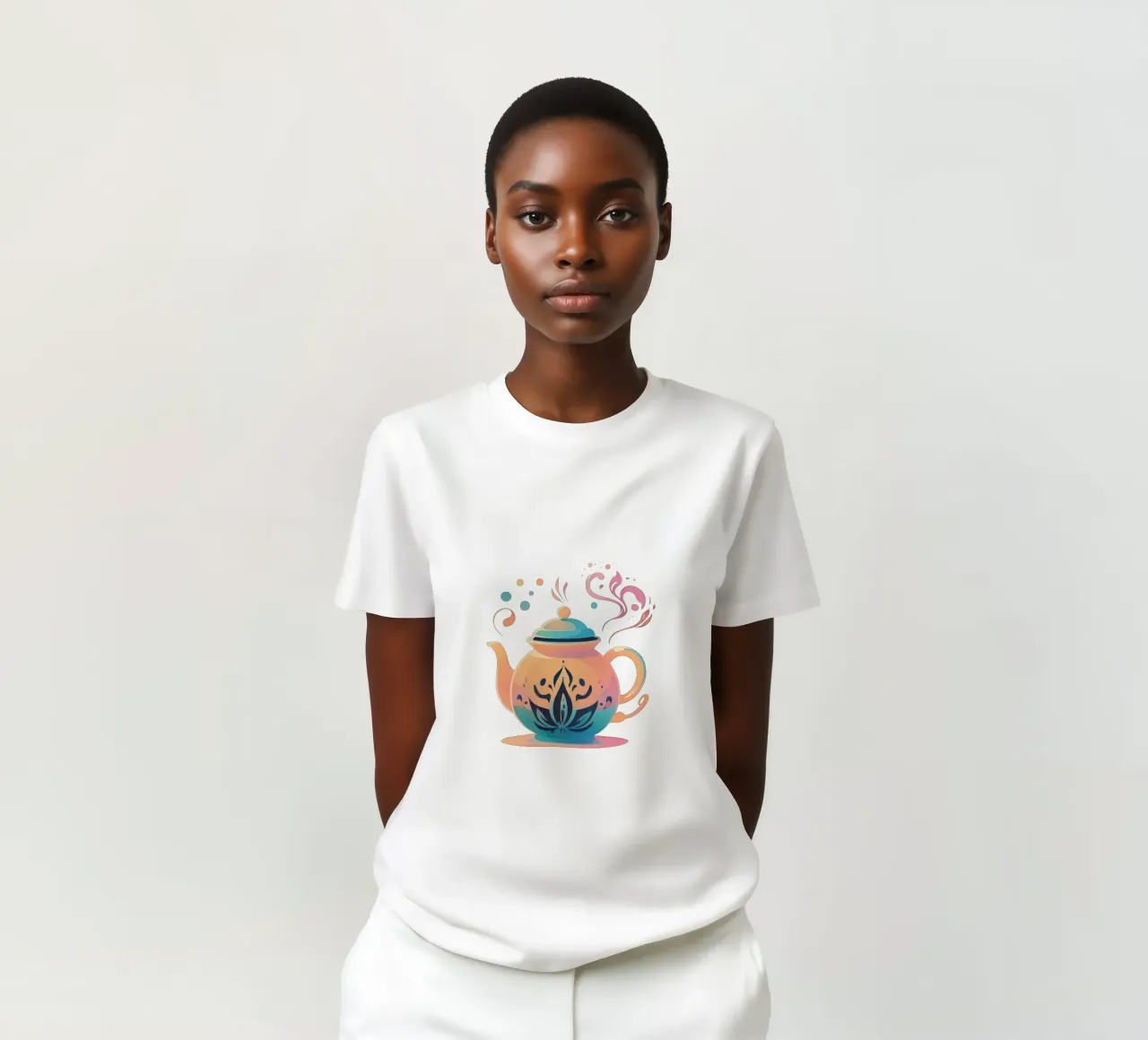 Stylish teapot design featuring elegant floral patterns t-shirt by DesignDoodle