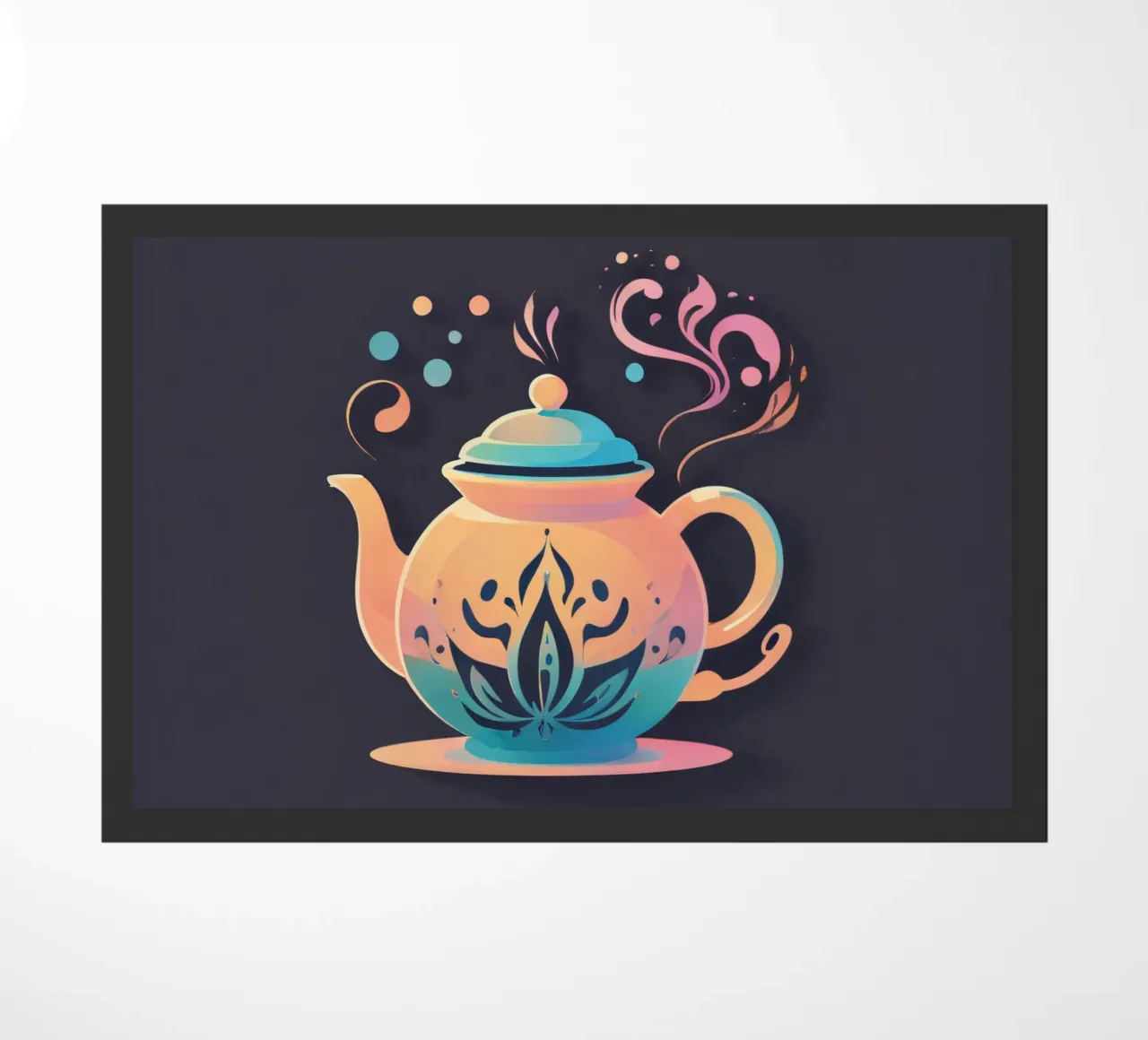 Stylish teapot design featuring elegant floral patterns doormat by DesignDoodle