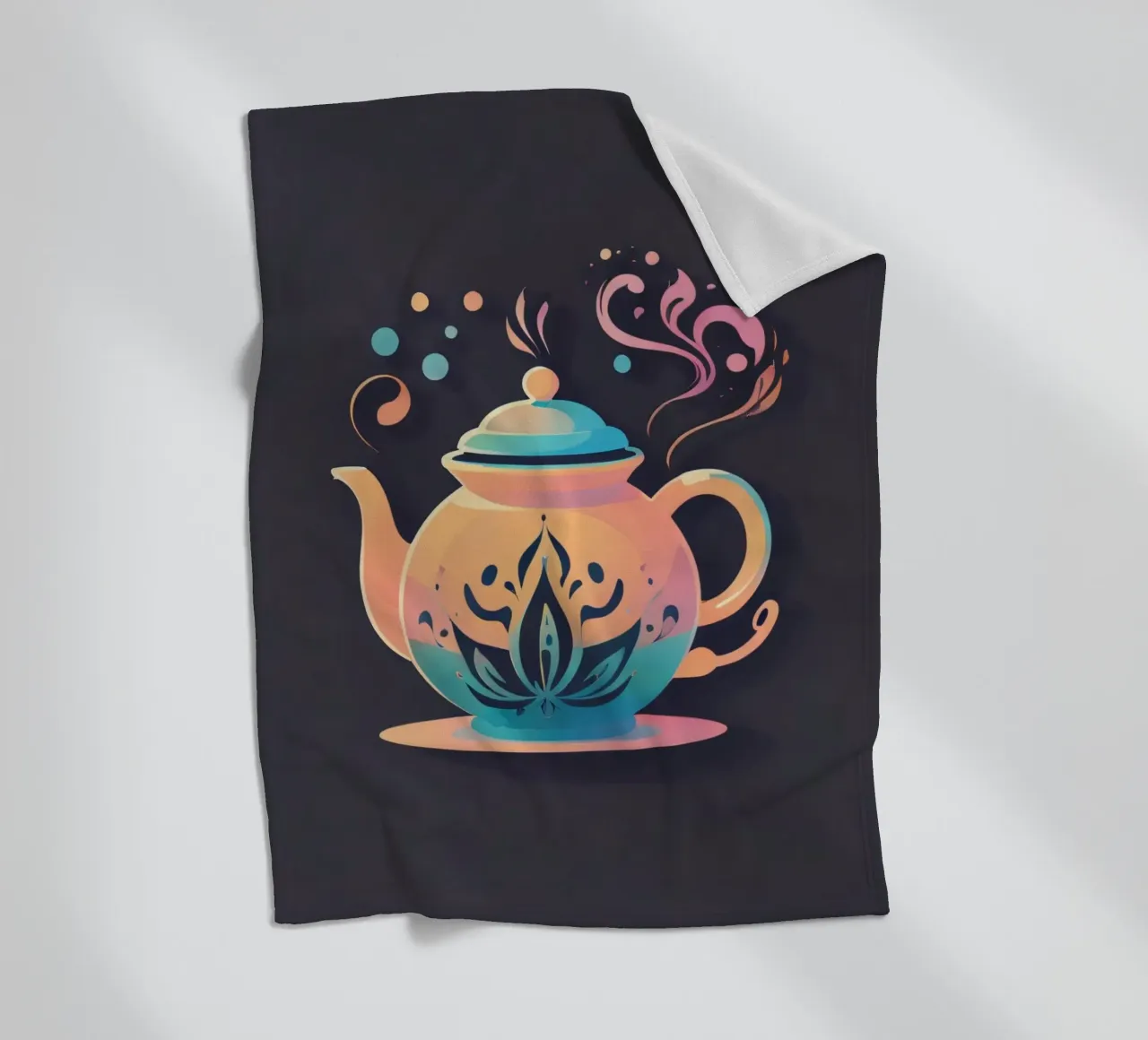 Stylish teapot design featuring elegant floral patterns fleece blanket by DesignDoodle