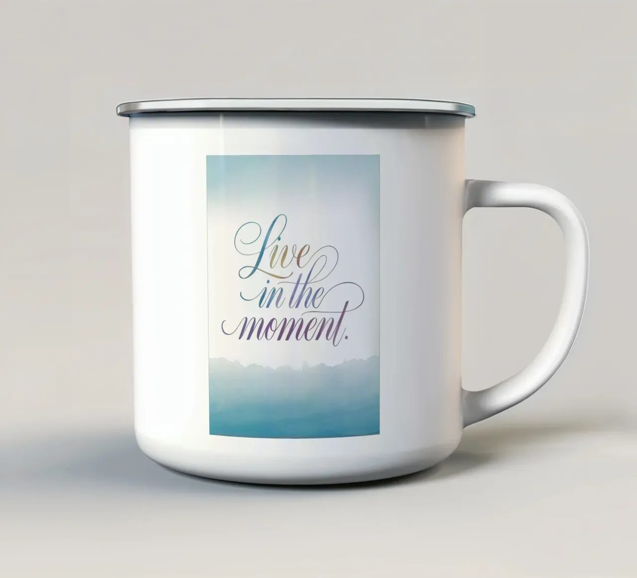 Live in the moment. enamel mug by logic