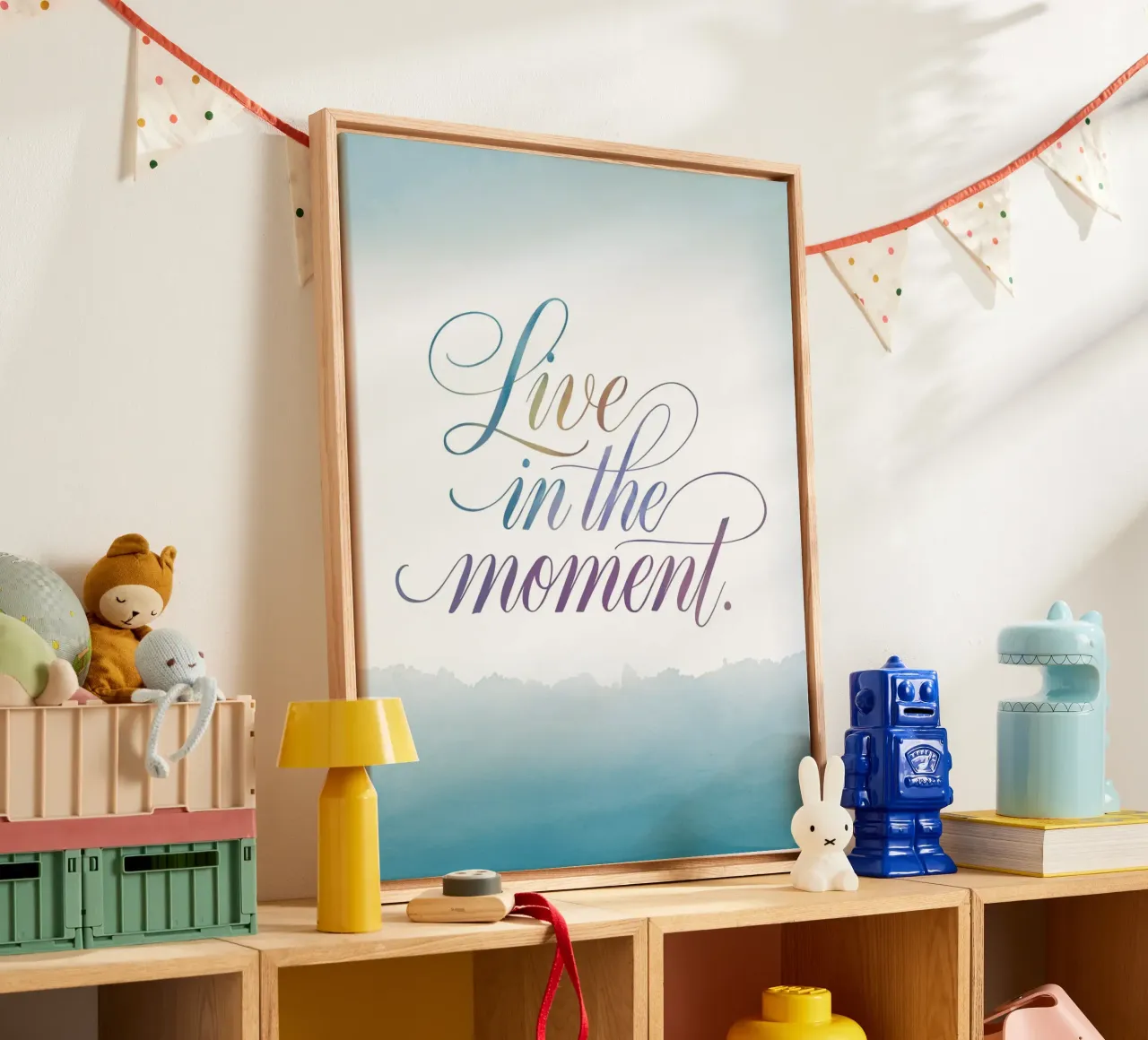Vivere il momento. tela con Cornice a cassetta da logic