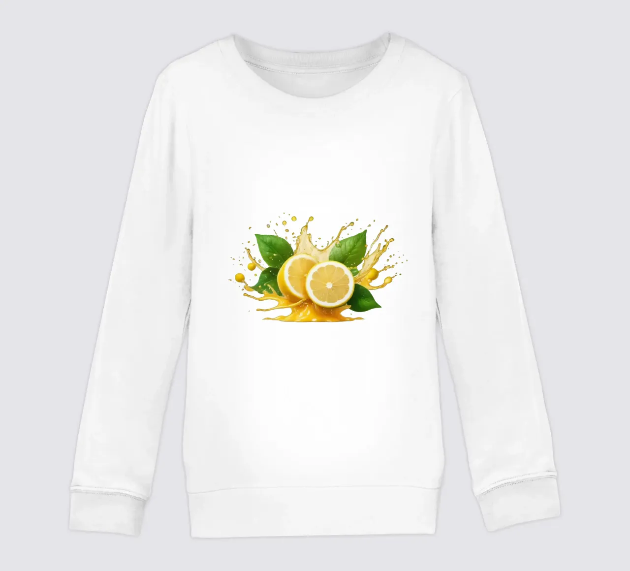 Bright lemon halves erupting with juice and splashes among kids sweatshirt by DesignDoodle