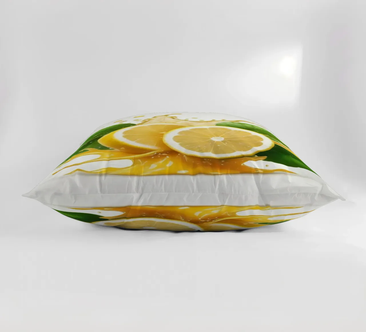 Bright lemon halves erupting with juice and splashes among decorative cushion by DesignDoodle
