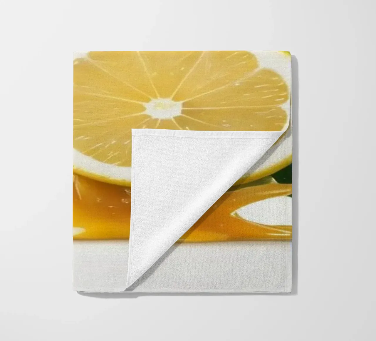 Bright lemon halves erupting with juice and splashes among beach towel by DesignDoodle