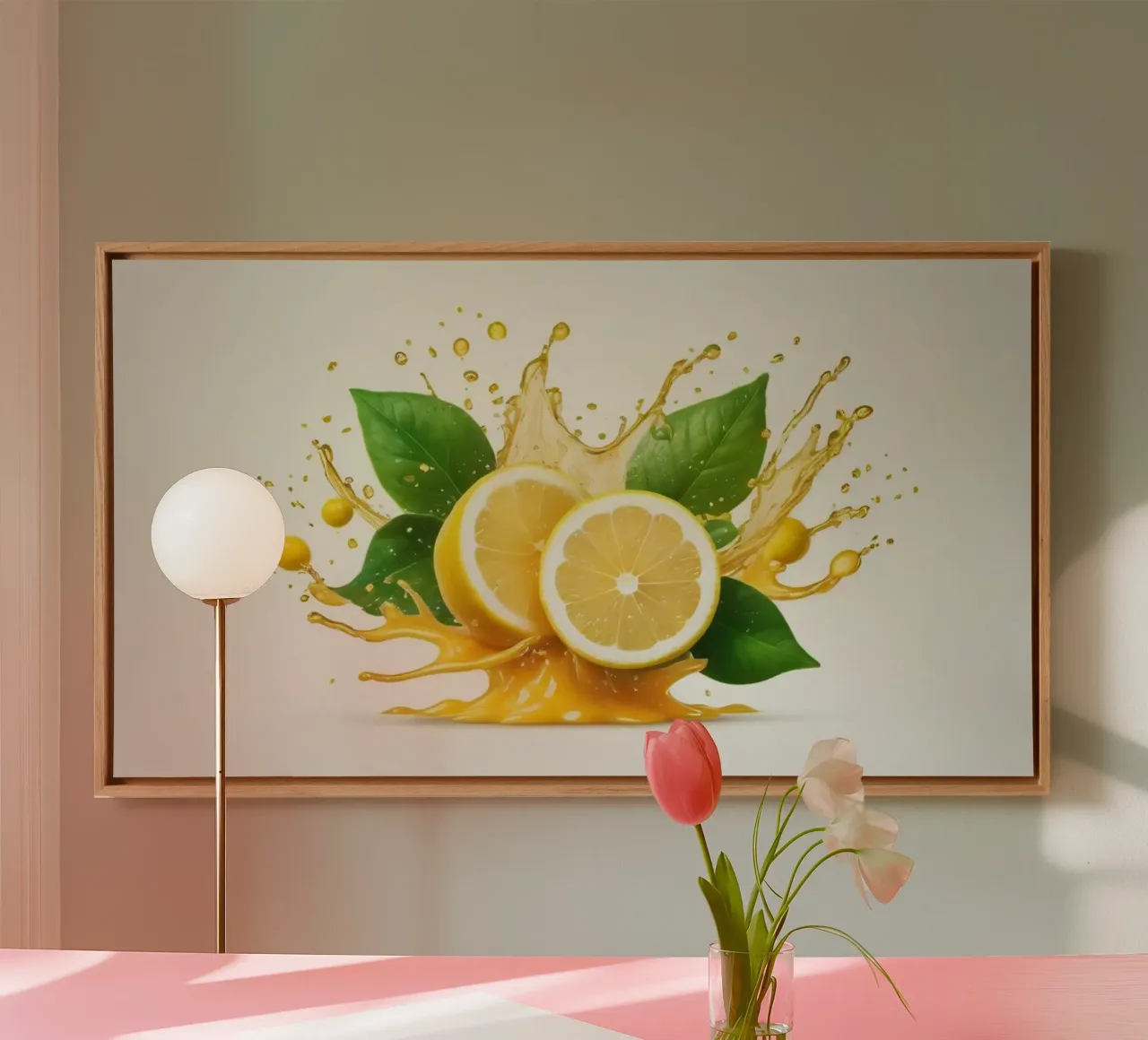 Bright lemon halves erupting with juice and splashes among canvas by DesignDoodle