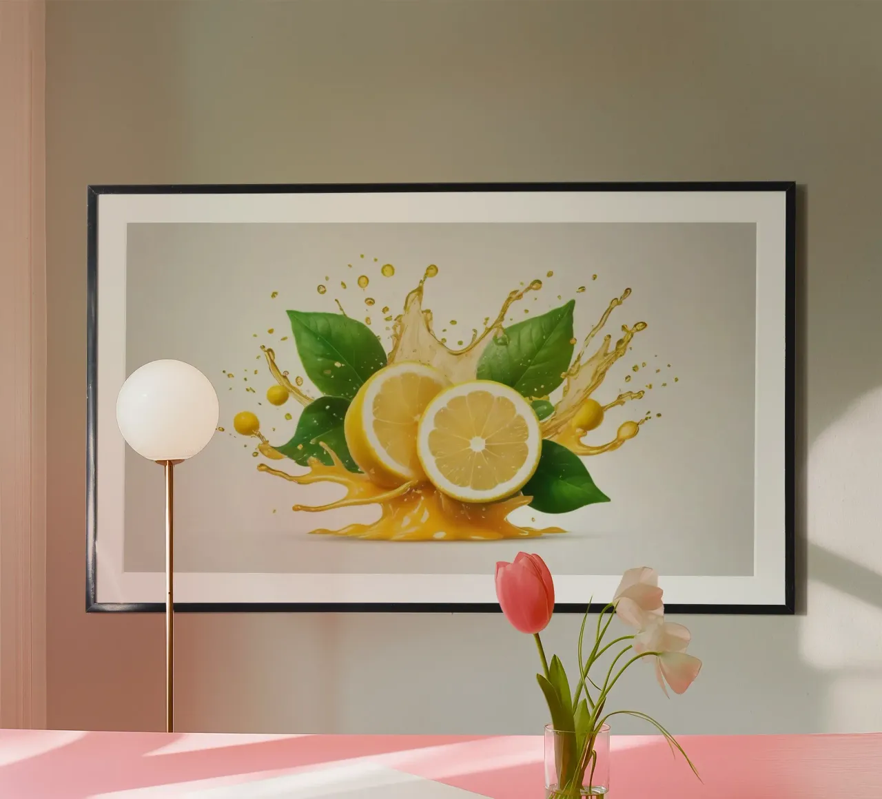Bright lemon halves erupting with juice and splashes among hahnemühle by DesignDoodle