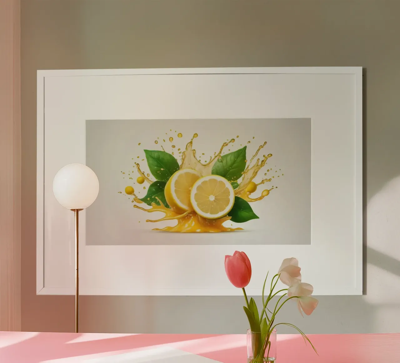 Bright lemon halves erupting with juice and splashes among hahnemühle by DesignDoodle