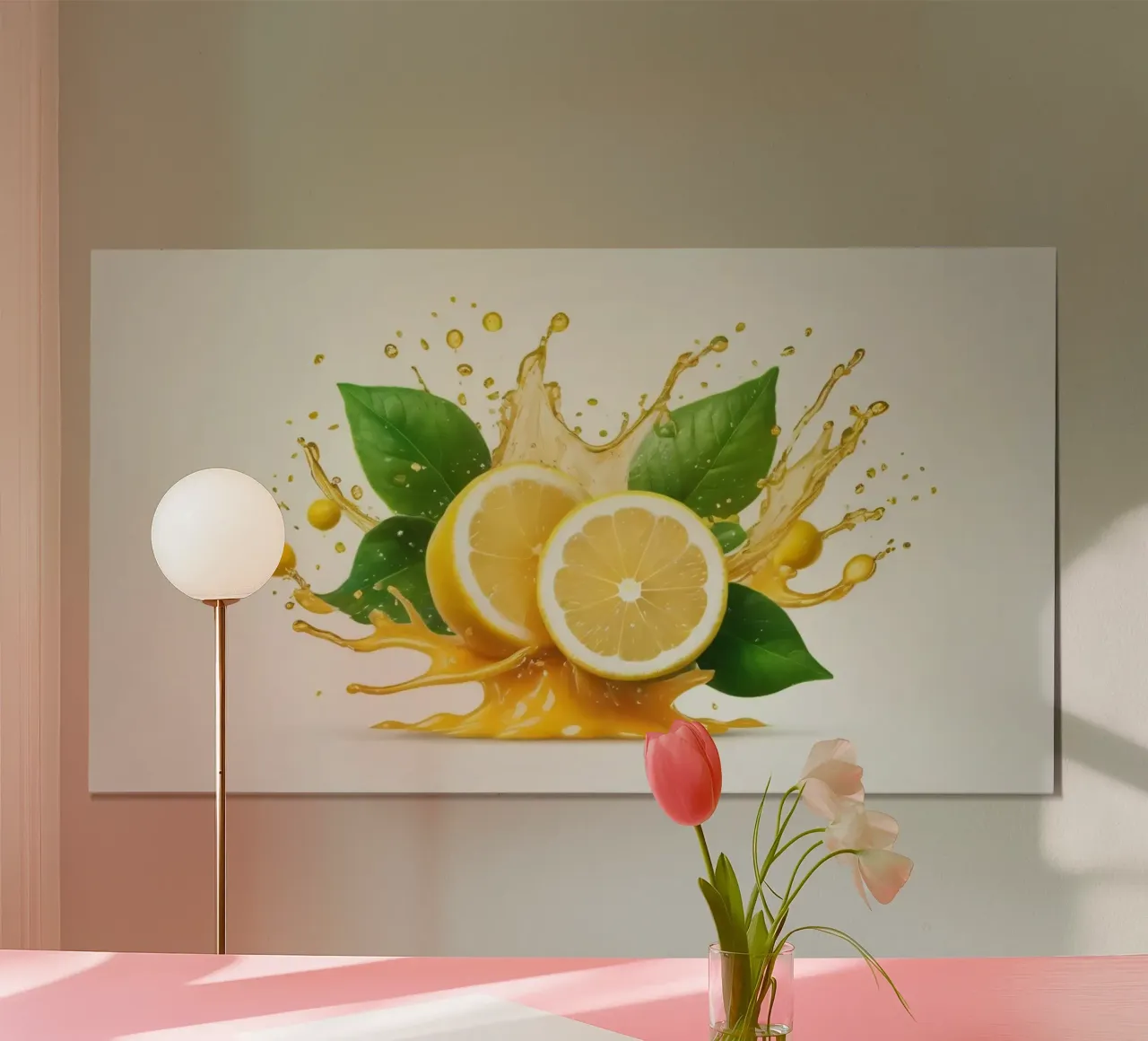Bright lemon halves erupting with juice and splashes among hahnemühle by DesignDoodle