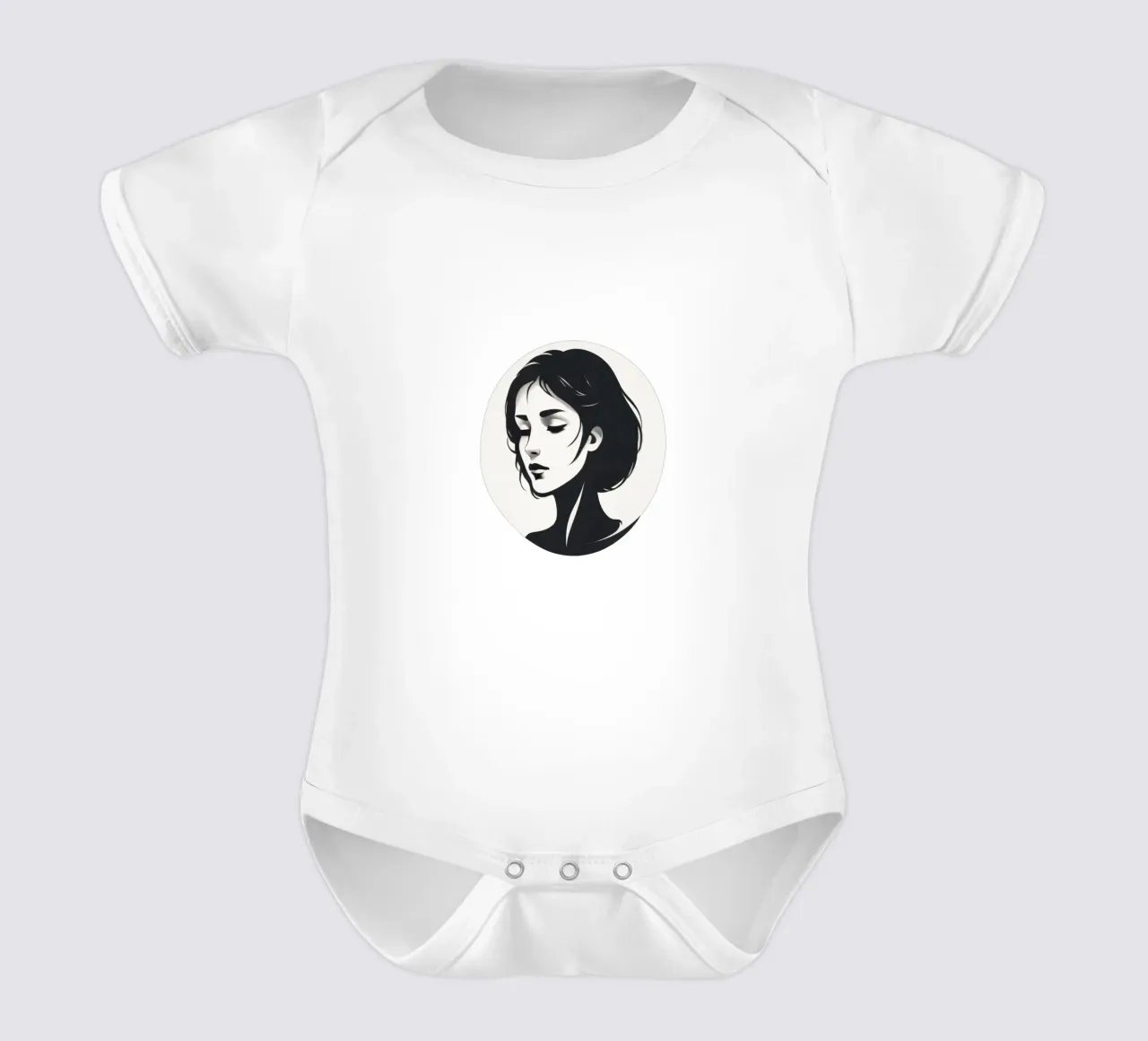 Elegante illustrazione in bianco e nero di una donna body neonato maniche corte da DesignDoodle
