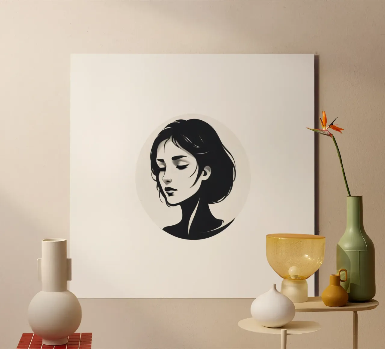 Elegante illustrazione in bianco e nero di una donna alluminio dibond da DesignDoodle
