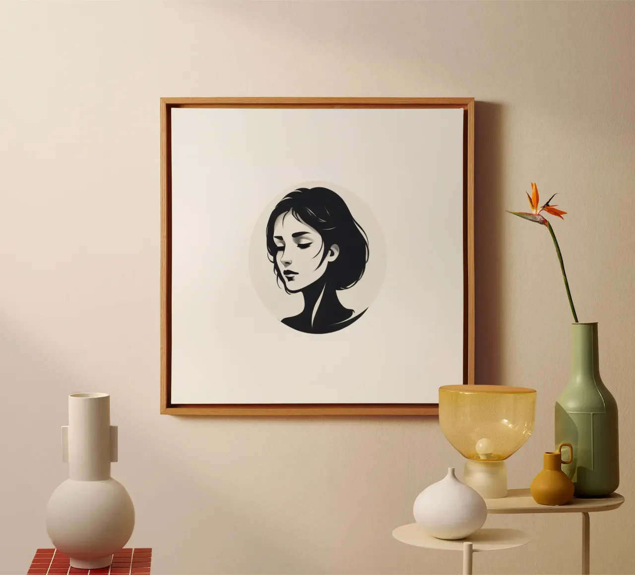 Elegante illustrazione in bianco e nero di una donna tela con Cornice a cassetta da DesignDoodle