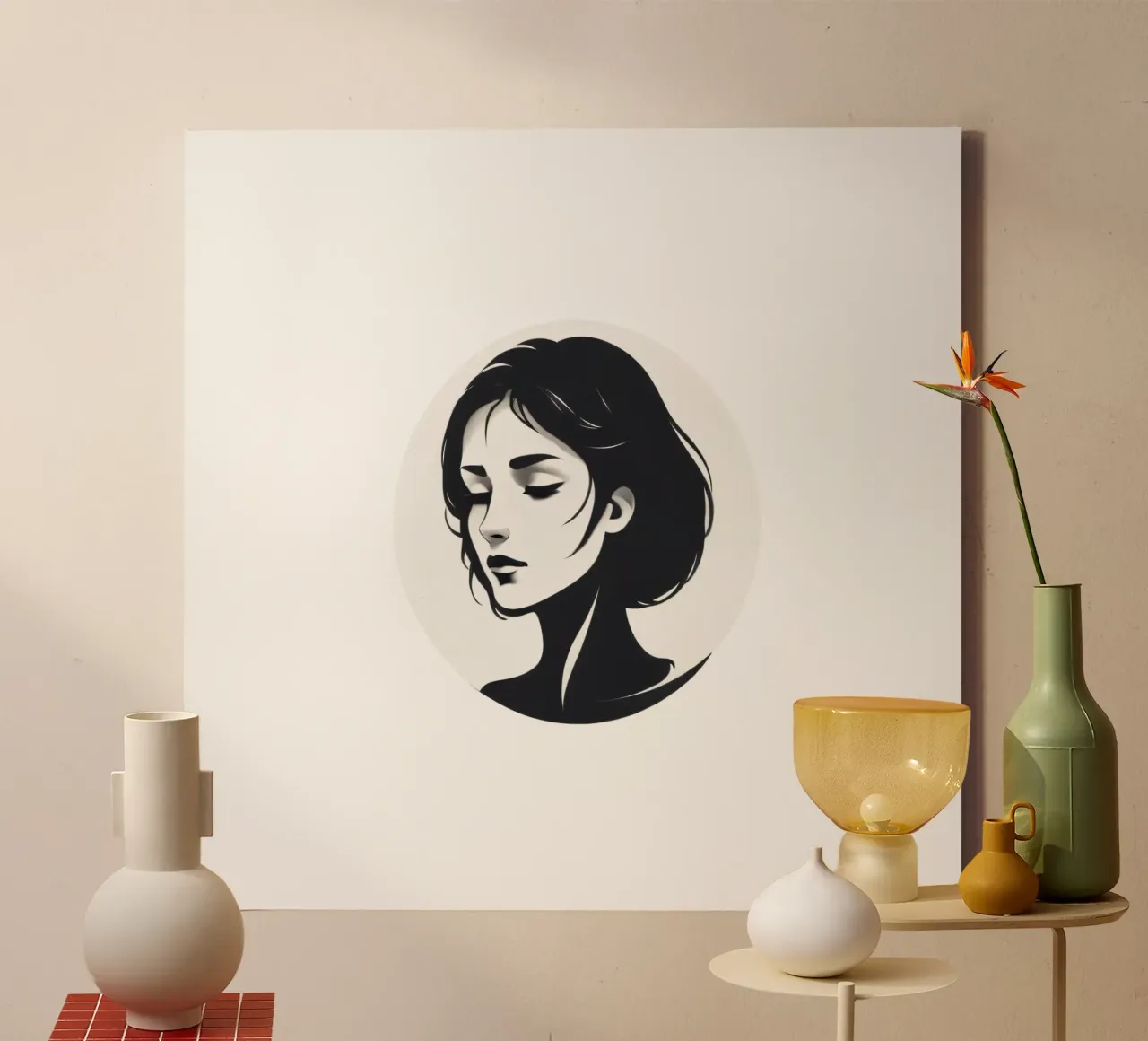Elegante illustrazione in bianco e nero di una donna tela con Cornice a cassetta da DesignDoodle