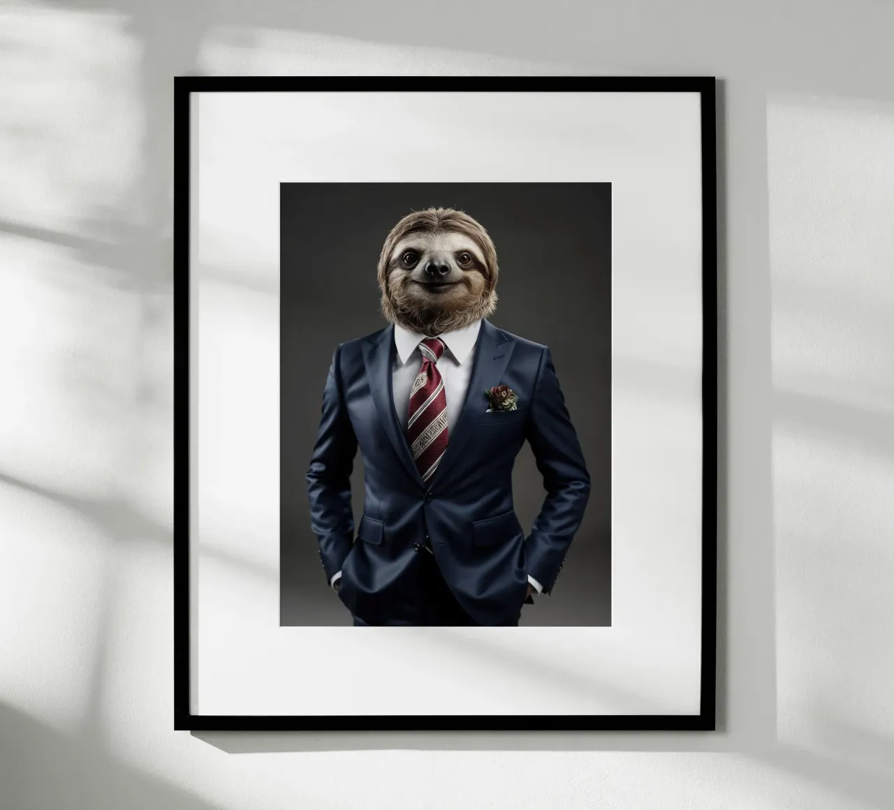 Sloth business man - Funny animals poster with aluminum frame by SlothStella