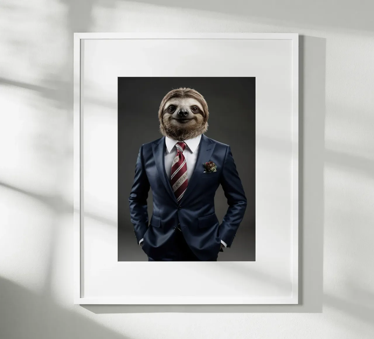 Sloth business man - Funny animals poster with aluminum frame by SlothStella