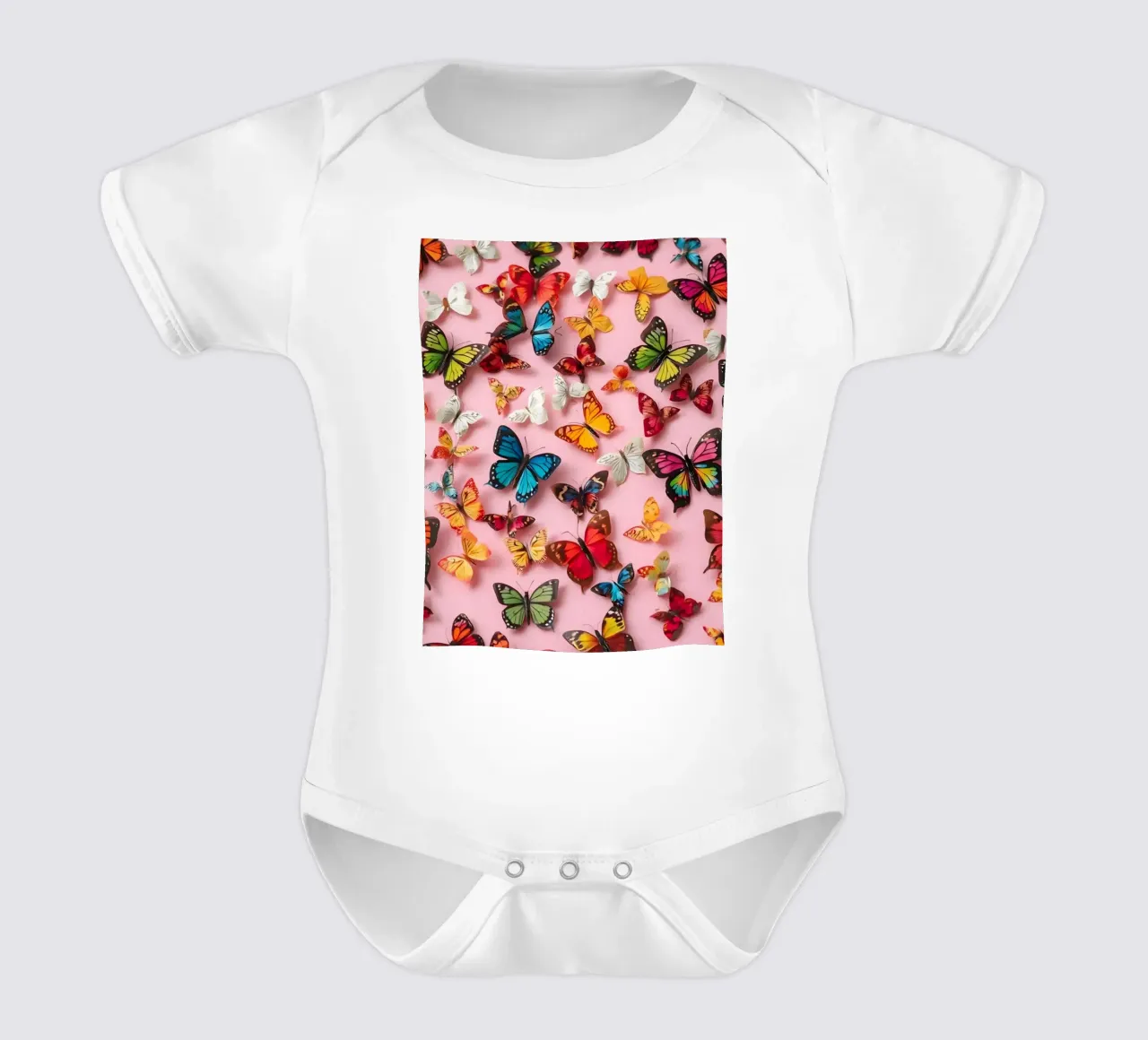 roze achtergrond met mooie vlinders babyrompertje korte mouwen van DesignDoodle