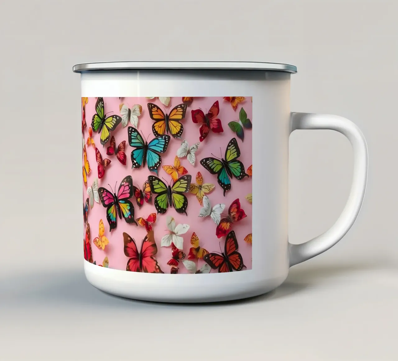 sfondo rosa con bellissime farfalle tazza in smalto da DesignDoodle
