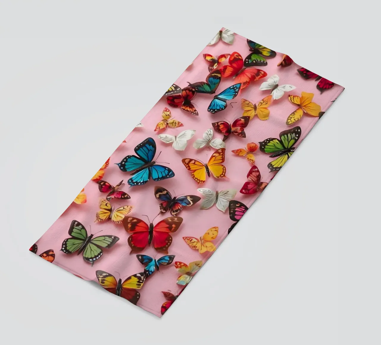 pink background with beautiful butterflies beach towel by DesignDoodle