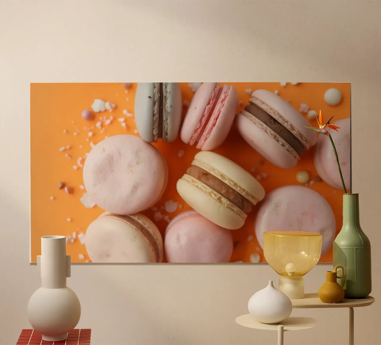 Assortimento colorato di macarons su sfondo arancione carta hahnemühle da DesignDoodle