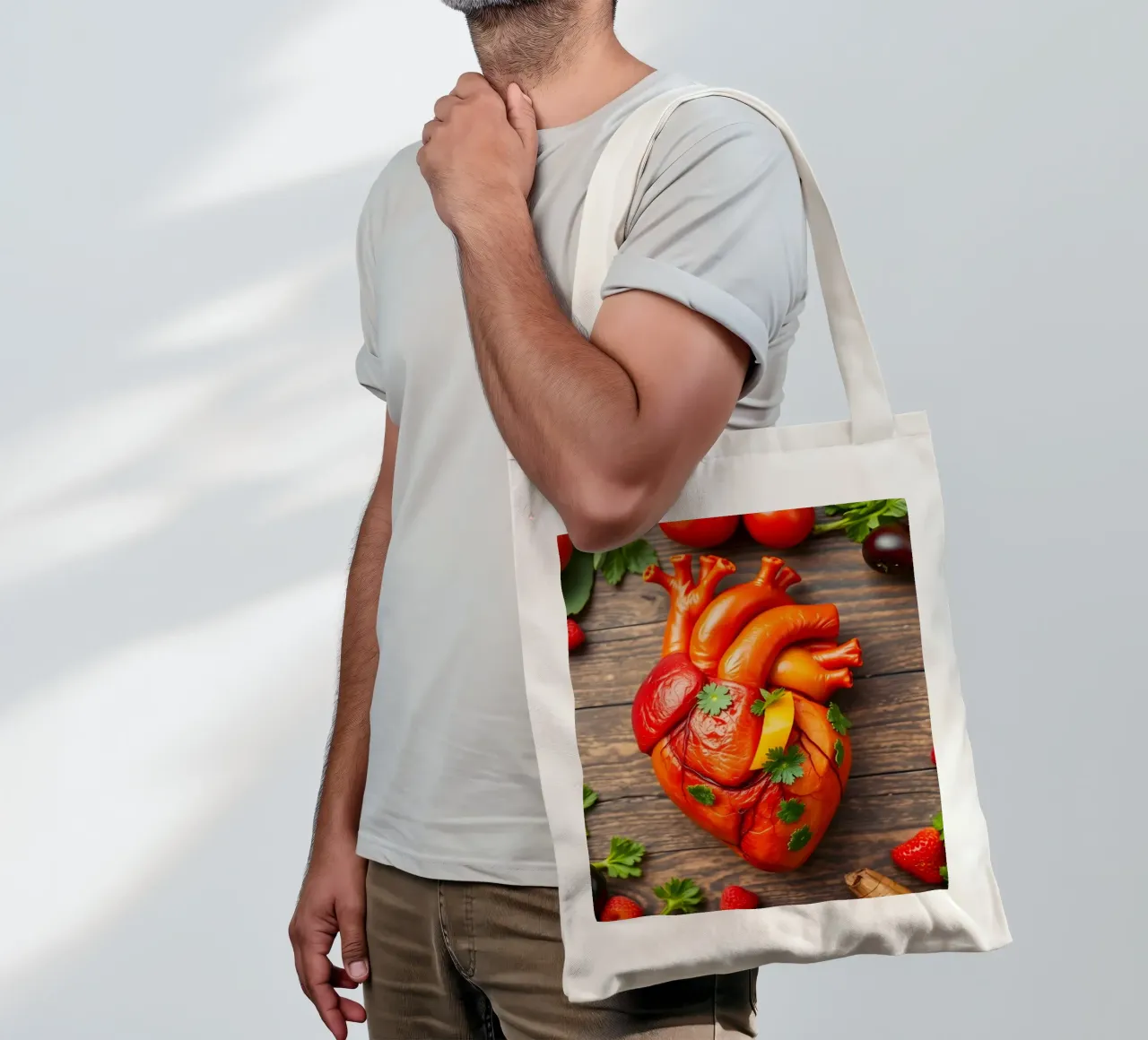 verse groenten en fruit die op een hart lijken jute draagtas van DesignDoodle