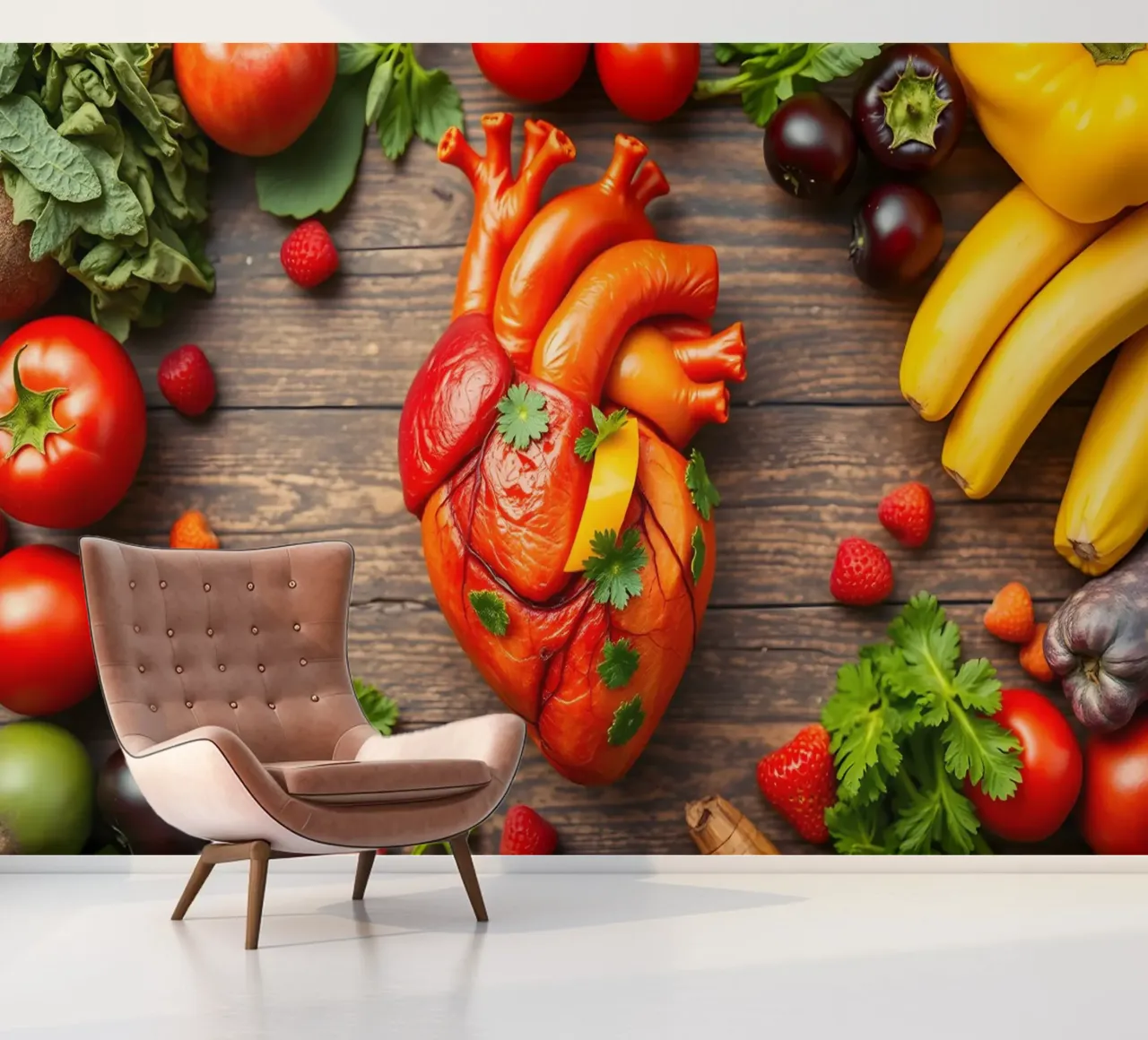 frisches Obst und Gemüse, das einem Herz ähnelt Fototapete von DesignDoodle