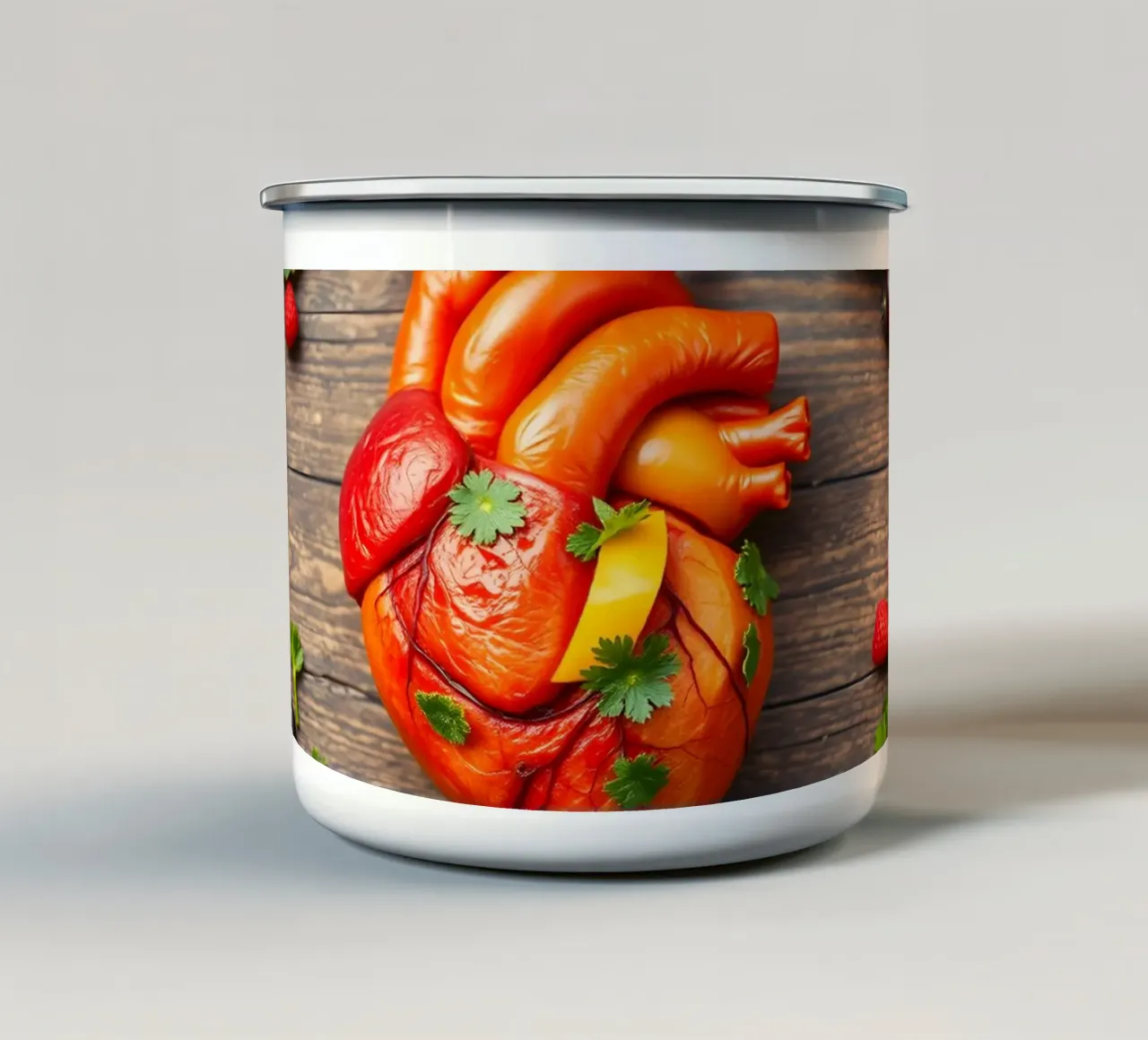 frutta e verdura fresca a forma di cuore tazza in smalto da DesignDoodle