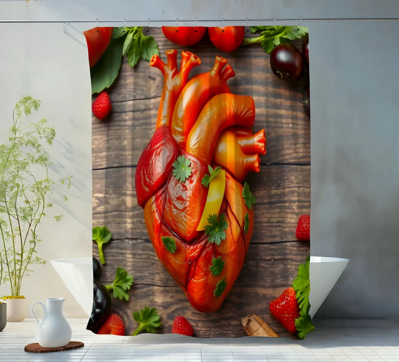 frutta e verdura fresca a forma di cuore tenda da doccia da DesignDoodle