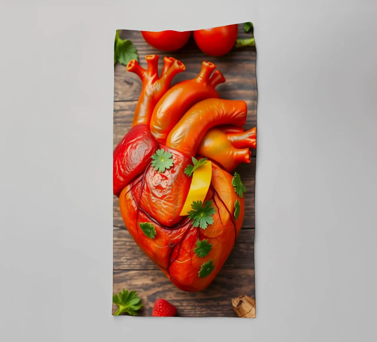 fresh fruits and vegetables resembling a heart towel by DesignDoodle