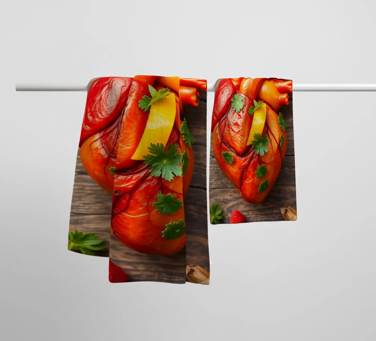 fresh fruits and vegetables resembling a heart towel by DesignDoodle