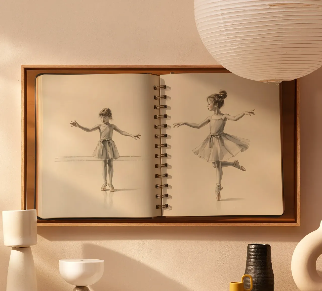 Elegantes bocetos de ballet de una joven practicando danza lienzo con Marco flotante de DesignDoodle