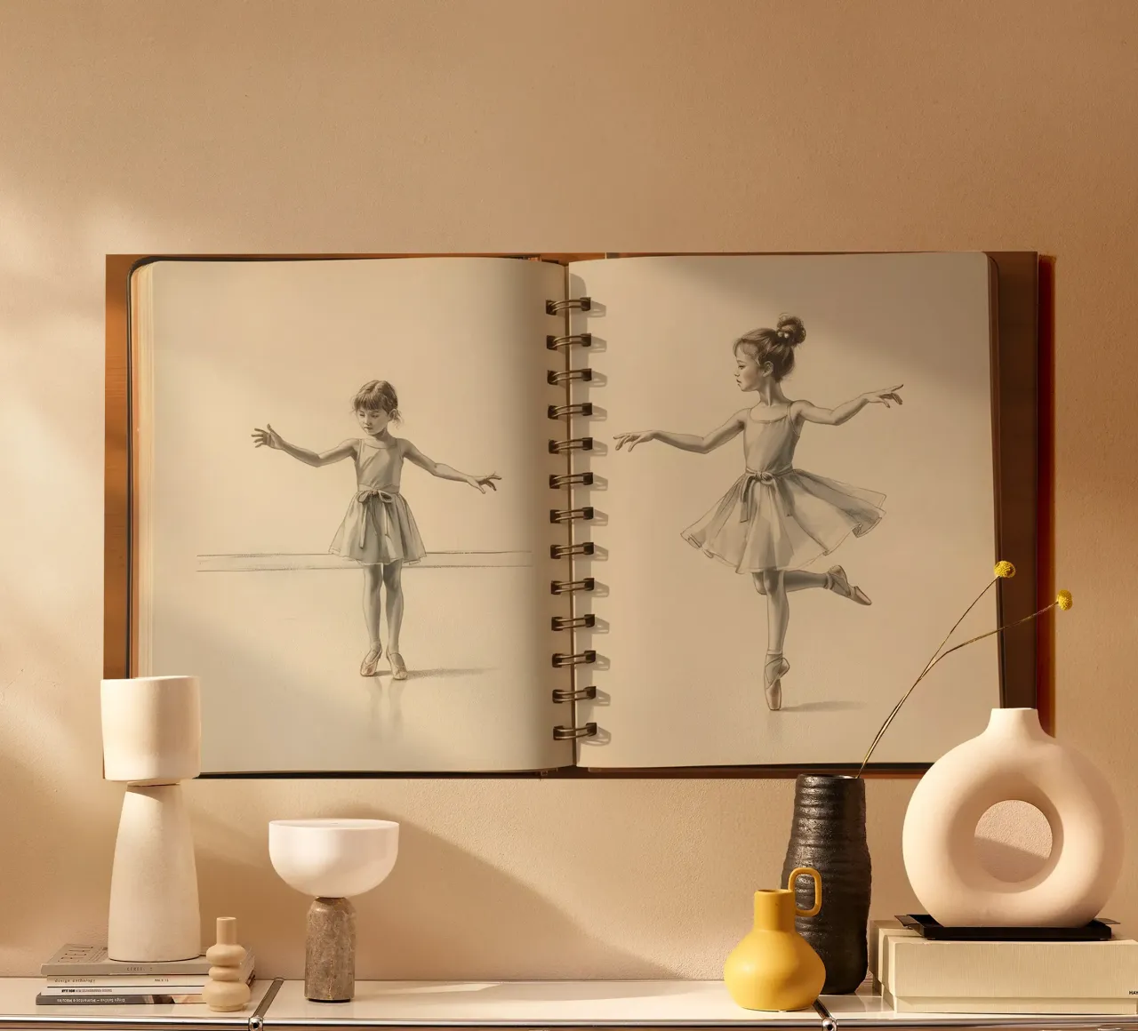 Elegantes bocetos de ballet de una joven practicando danza lienzo con Marco flotante de DesignDoodle
