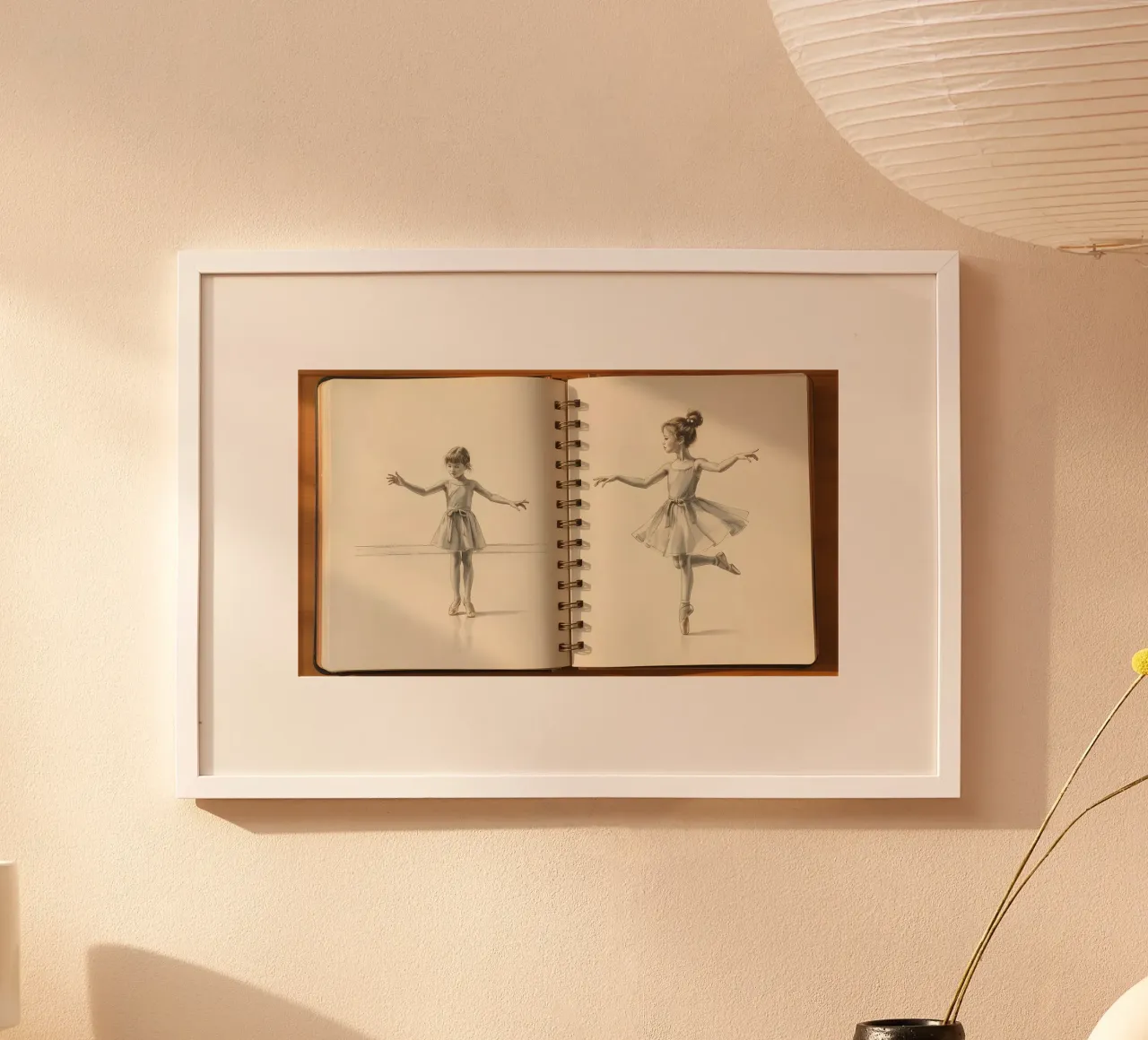 Eleganti schizzi di danza classica di una giovane ragazza che si esercita nella danza poster con telaio in plastica da DesignDoodle