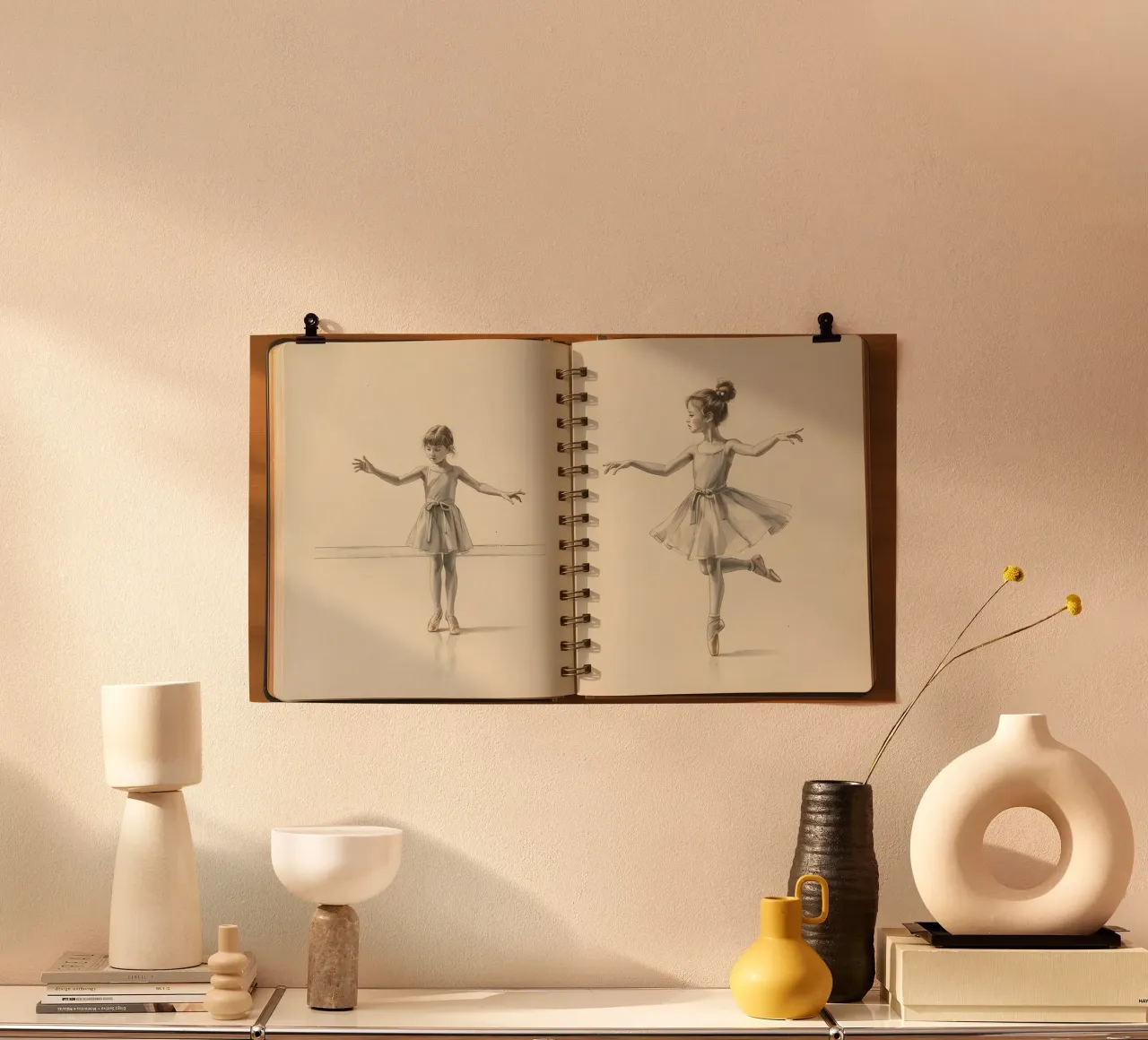 Eleganti schizzi di danza classica di una giovane ragazza che si esercita nella danza poster con telaio in plastica da DesignDoodle