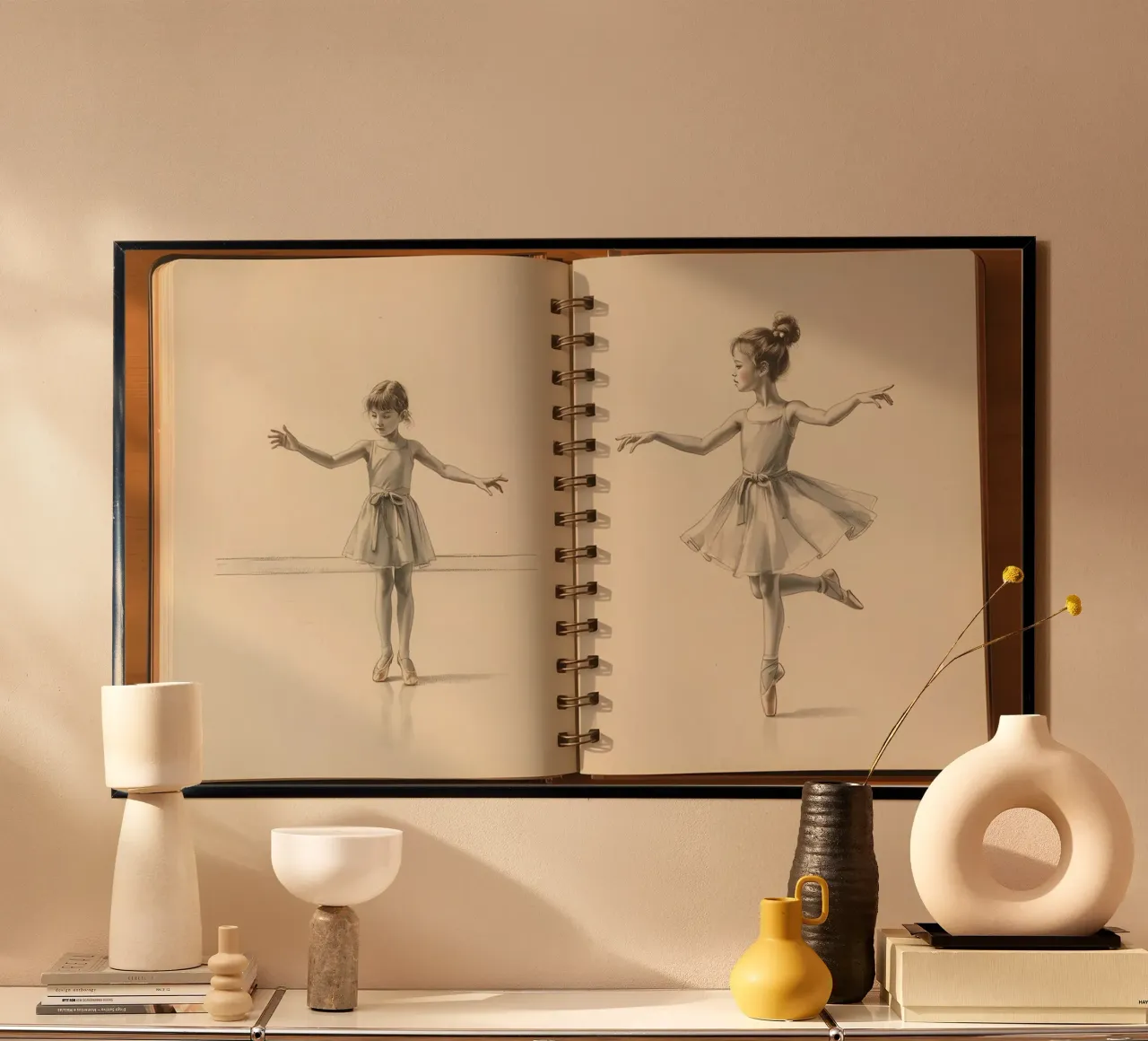 Eleganti schizzi di danza classica di una giovane ragazza che si esercita nella danza poster con telaio in plastica da DesignDoodle