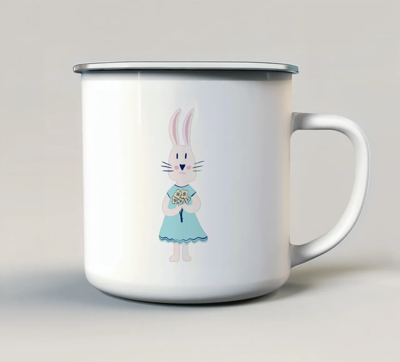 Coniglietta con fiori tazza in smalto da nicigabrieldesigns