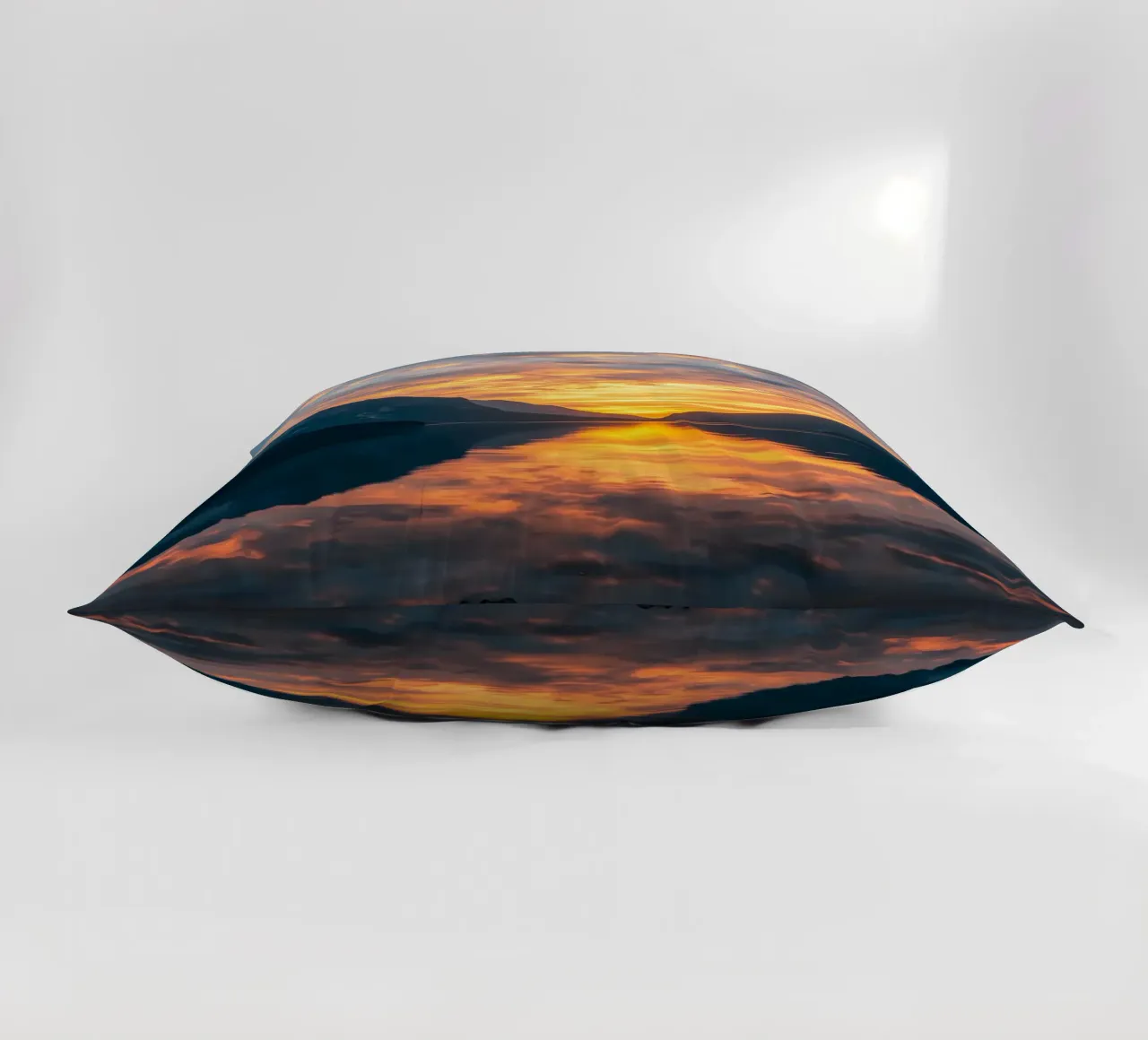Sunset reflects on calm lake with mountains decorative cushion by DesignDoodle