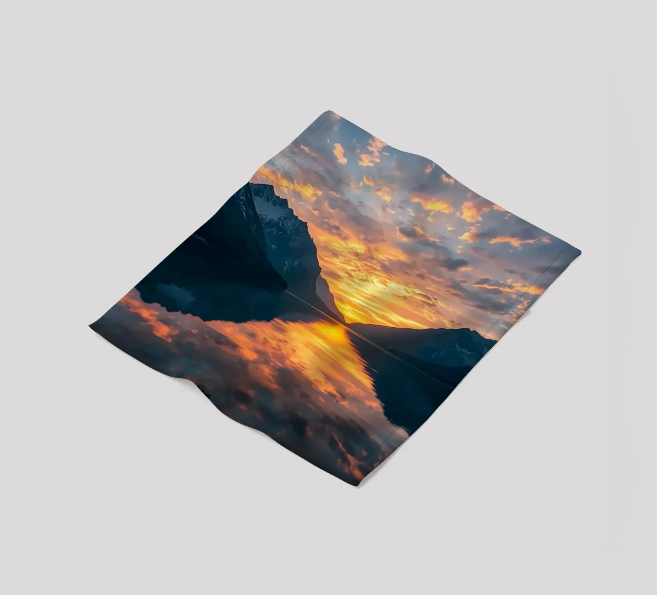 Sunset reflects on calm lake with mountains fleece blanket by DesignDoodle