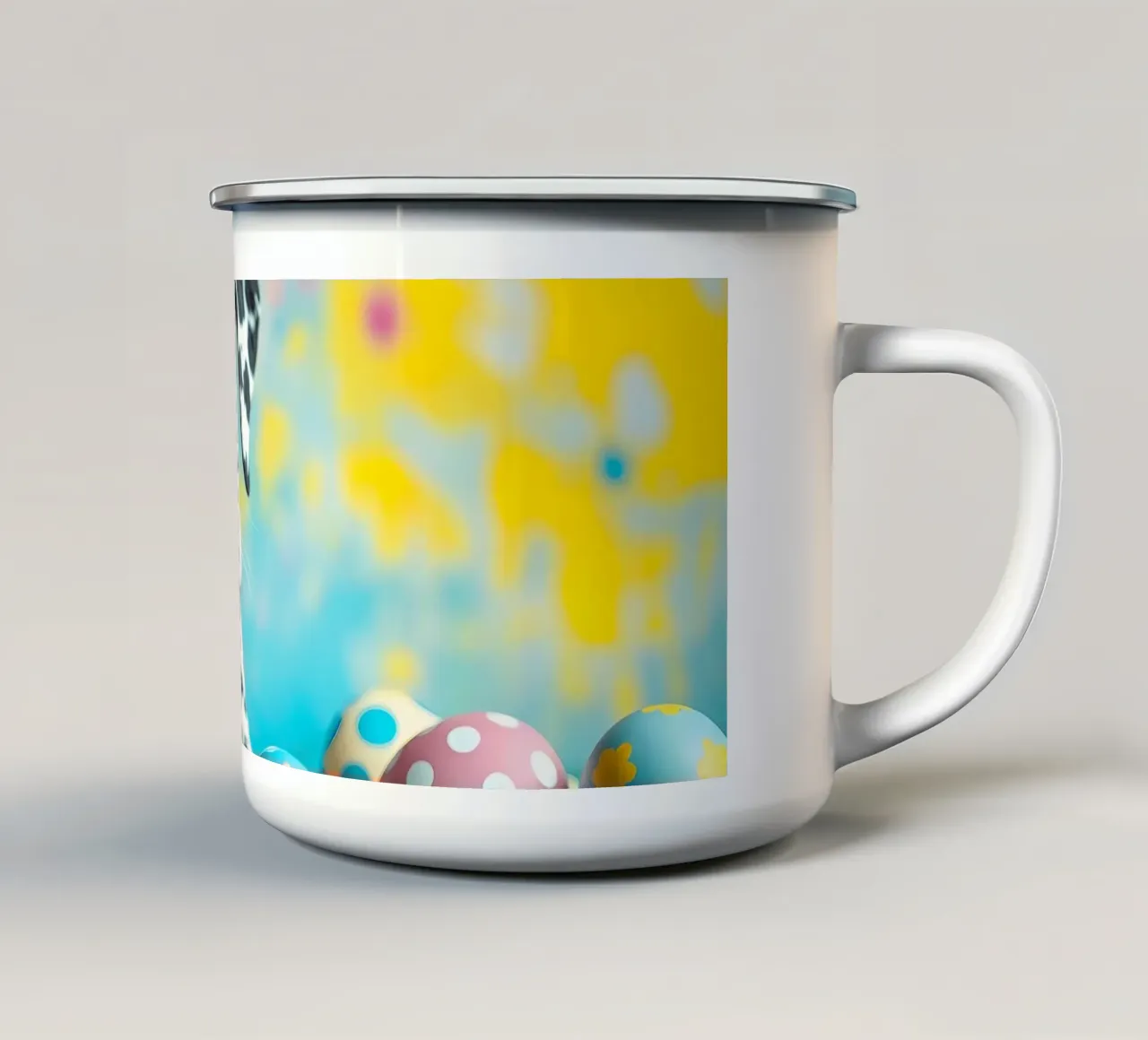 Cucciolo di dalmata esplora le colorate uova di Pasqua tazza in smalto da DesignDoodle
