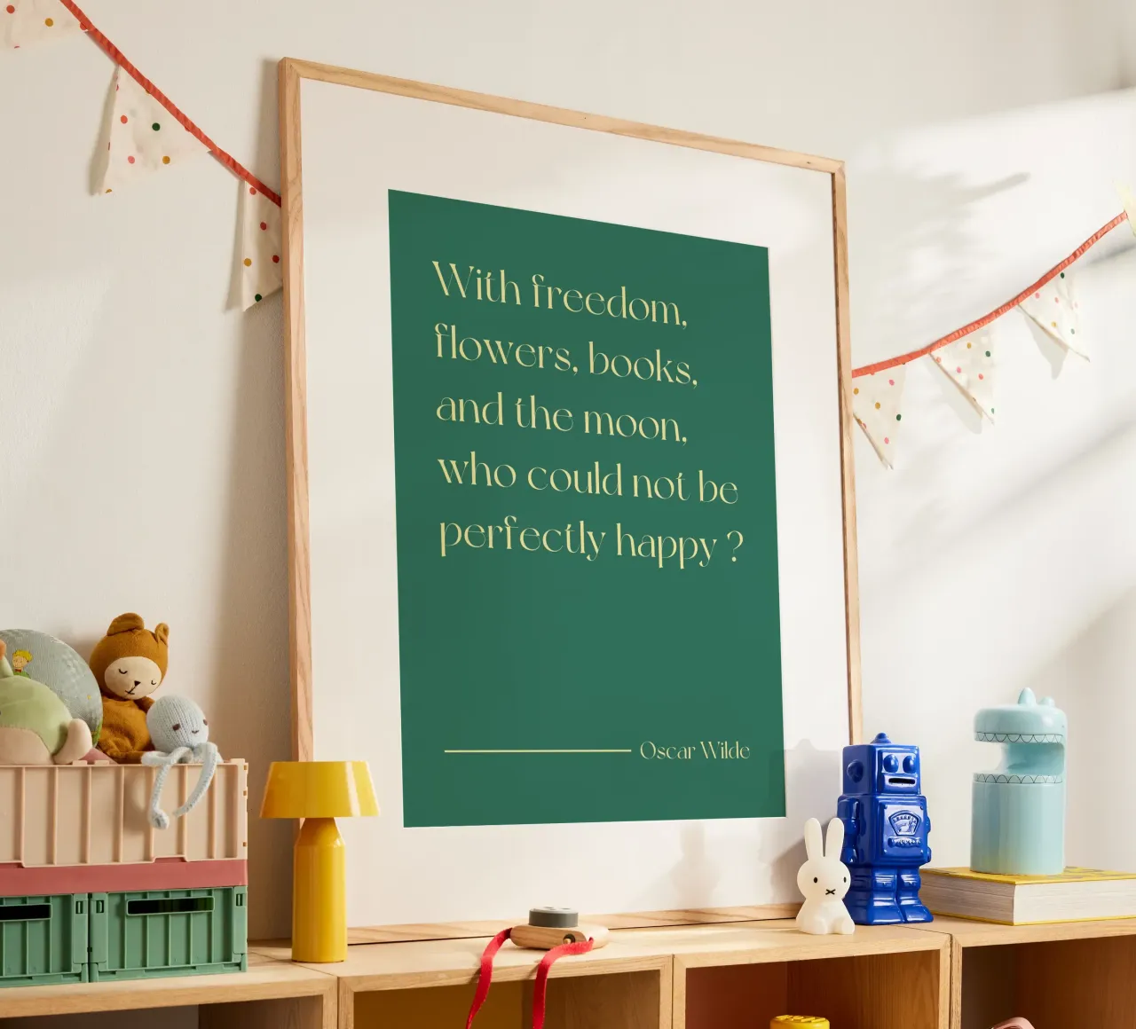 Con libertà, fiori, libri citazione poster con telaio in plastica da Paigaam Studio