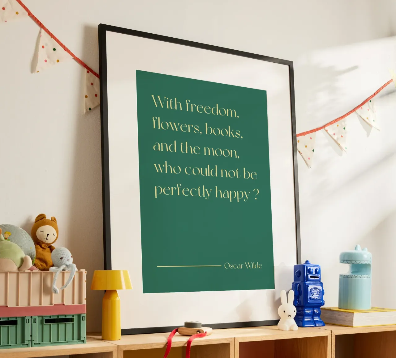 Con libertà, fiori, libri citazione poster con telaio in plastica da Paigaam Studio