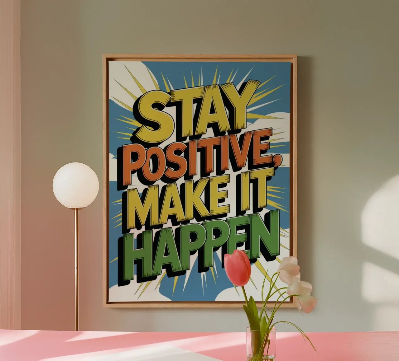 BLEIBEN SIE POSITIV. MACHEN SIE ES MÖGLICH. Leinwand mit Schattenfugenrahmen von logic