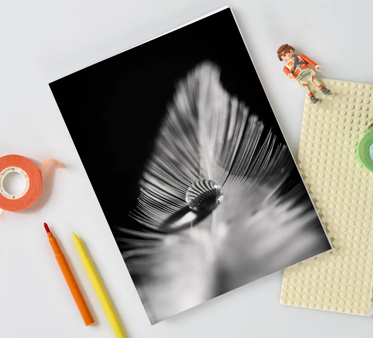 Wasserperle auf feiner Feder, schwarz weiß notebook by Stina Freytag