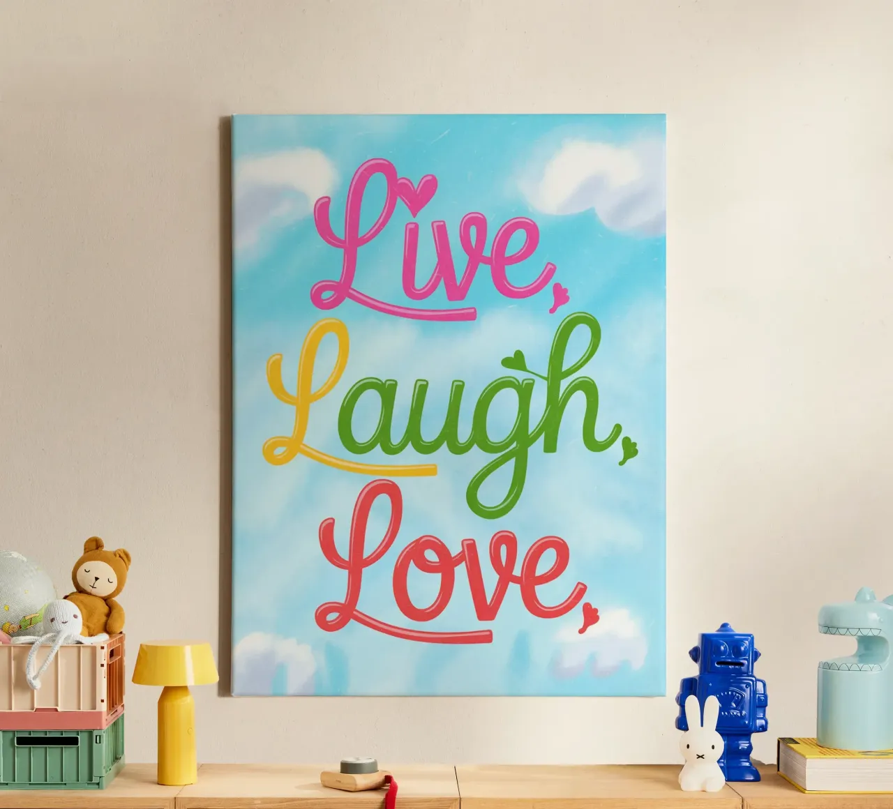 Vivere, ridere, amare tela con Cornice a cassetta da logic