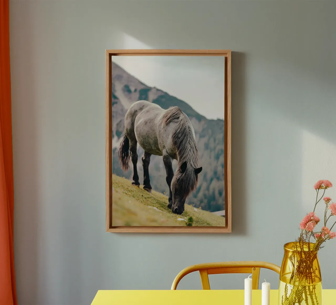 Pferd in Österreich aus einer Weide in den Bergen, Kaltblüte canvas by Stina Freytag