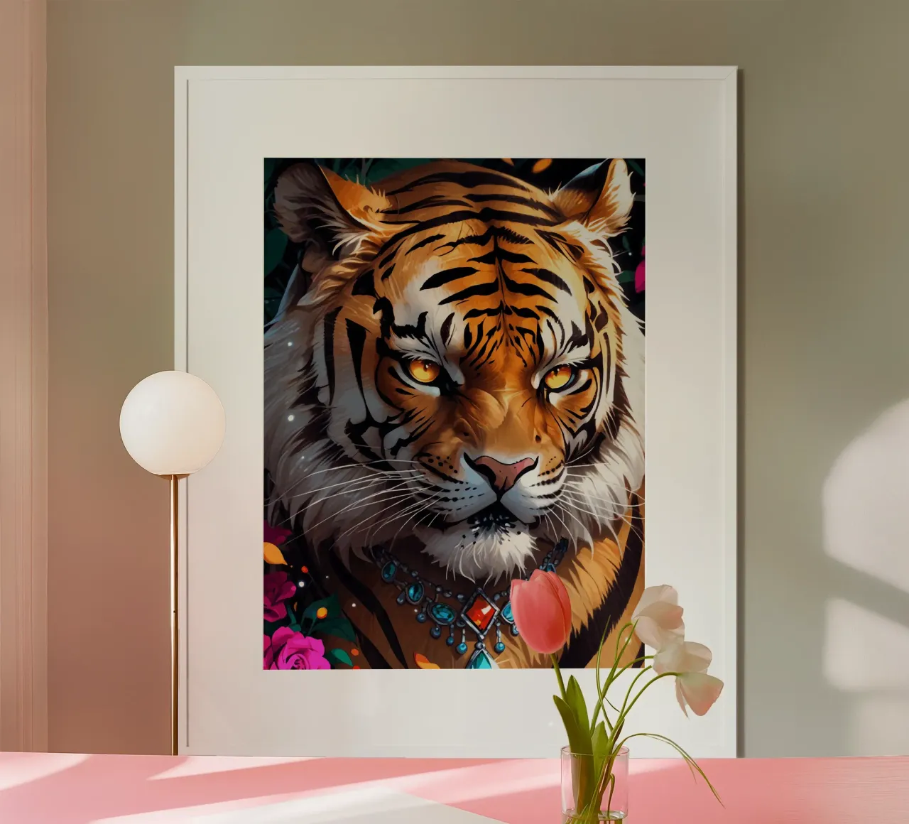Regal Tiger with Jewels poster with wooden frame by artdesign1985
