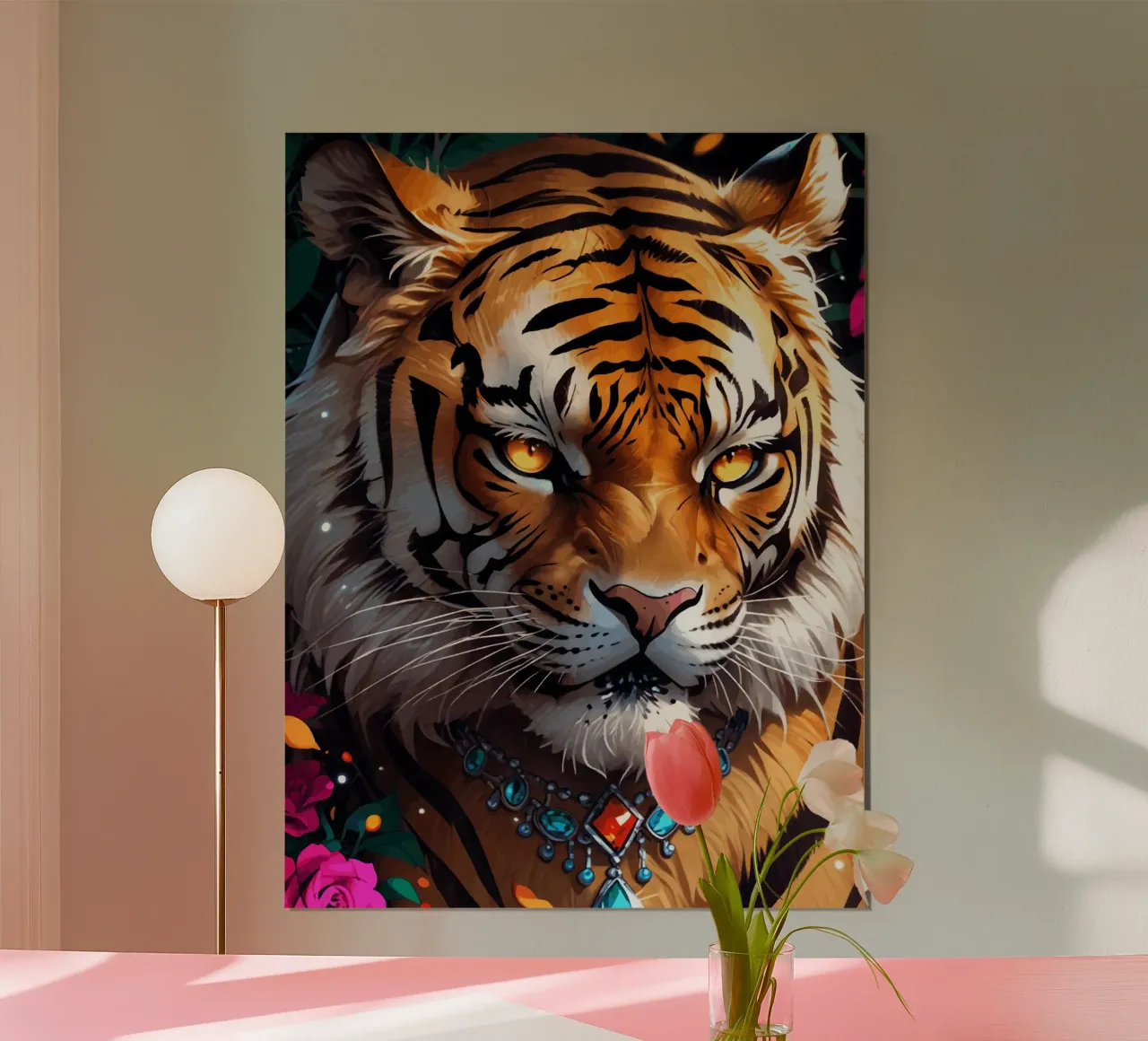 Regal Tiger with Jewels poster with wooden frame by artdesign1985