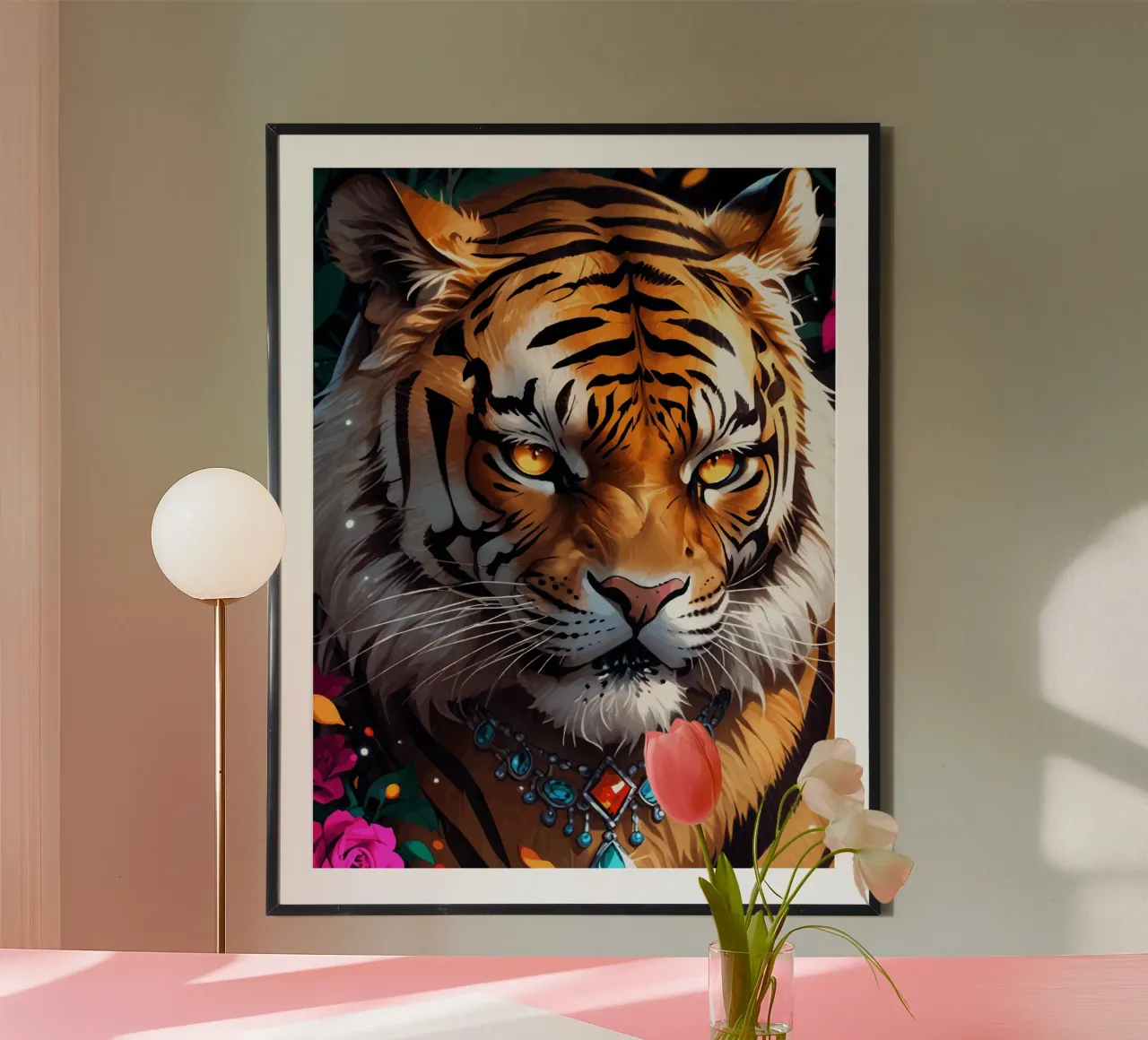 Regal Tiger with Jewels poster with wooden frame by artdesign1985