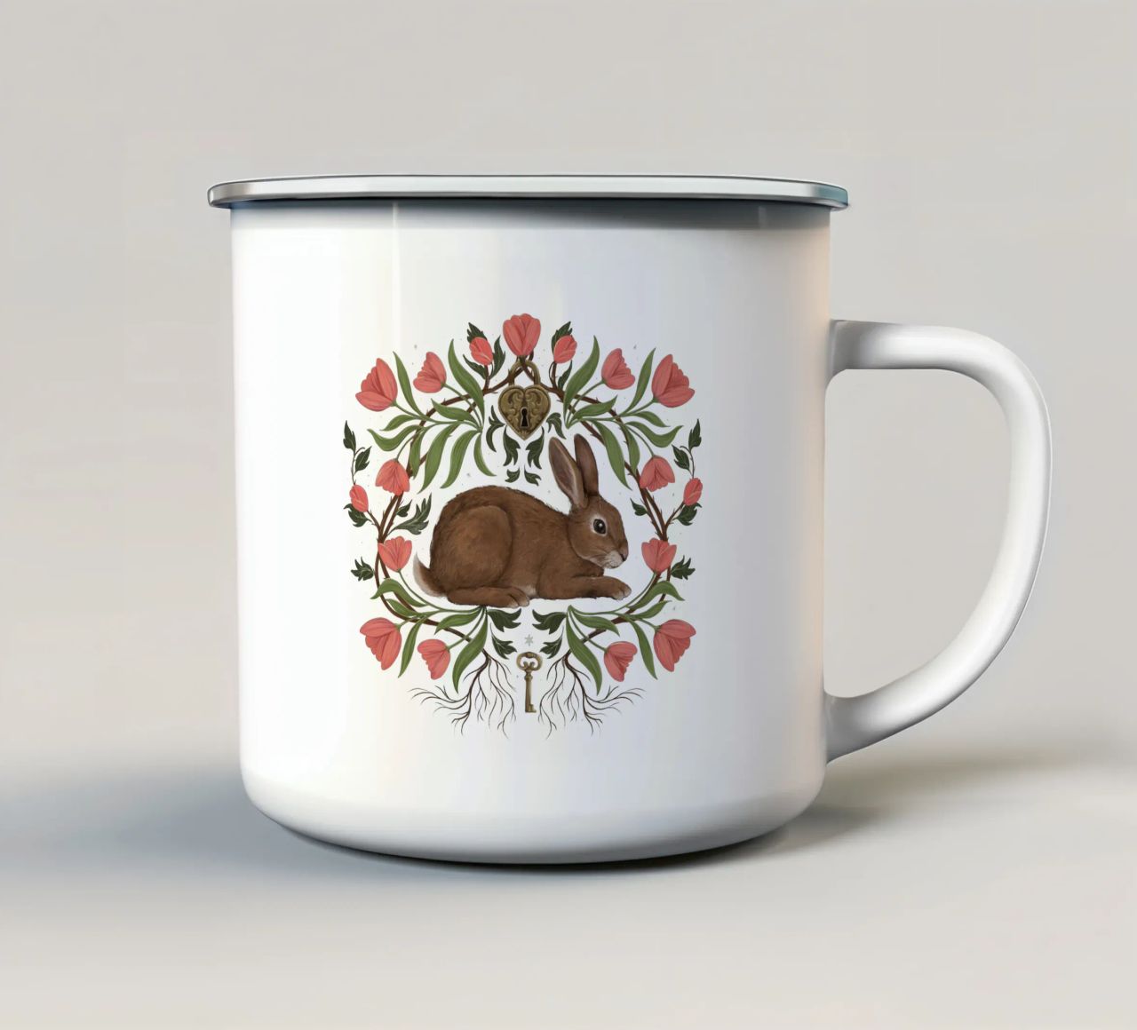 Rabbit In The Secret Garden enamel mug by Laura Graves