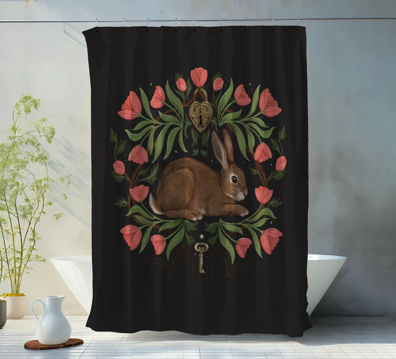 Rabbit In The Secret Garden tenda da doccia da Laura Graves