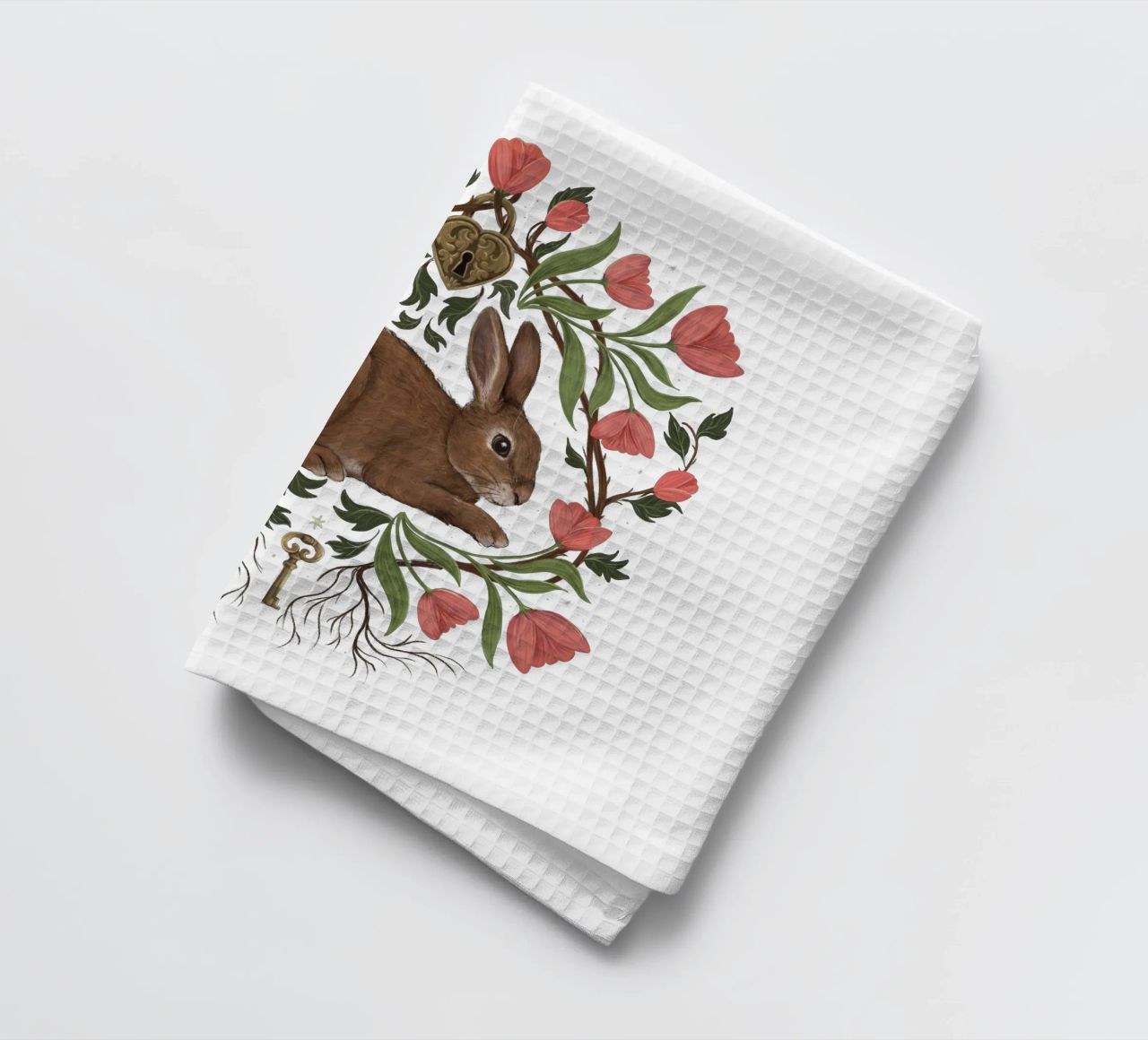 Rabbit In The Secret Garden tea towel by Laura Graves